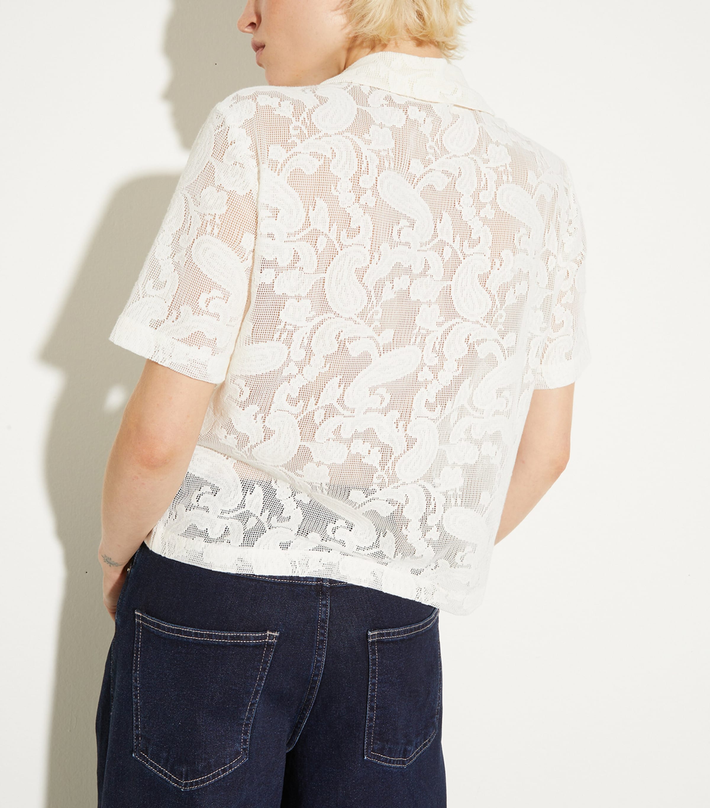 MAX&Co. Womens Paisley Knit Shirt Milk Image 3