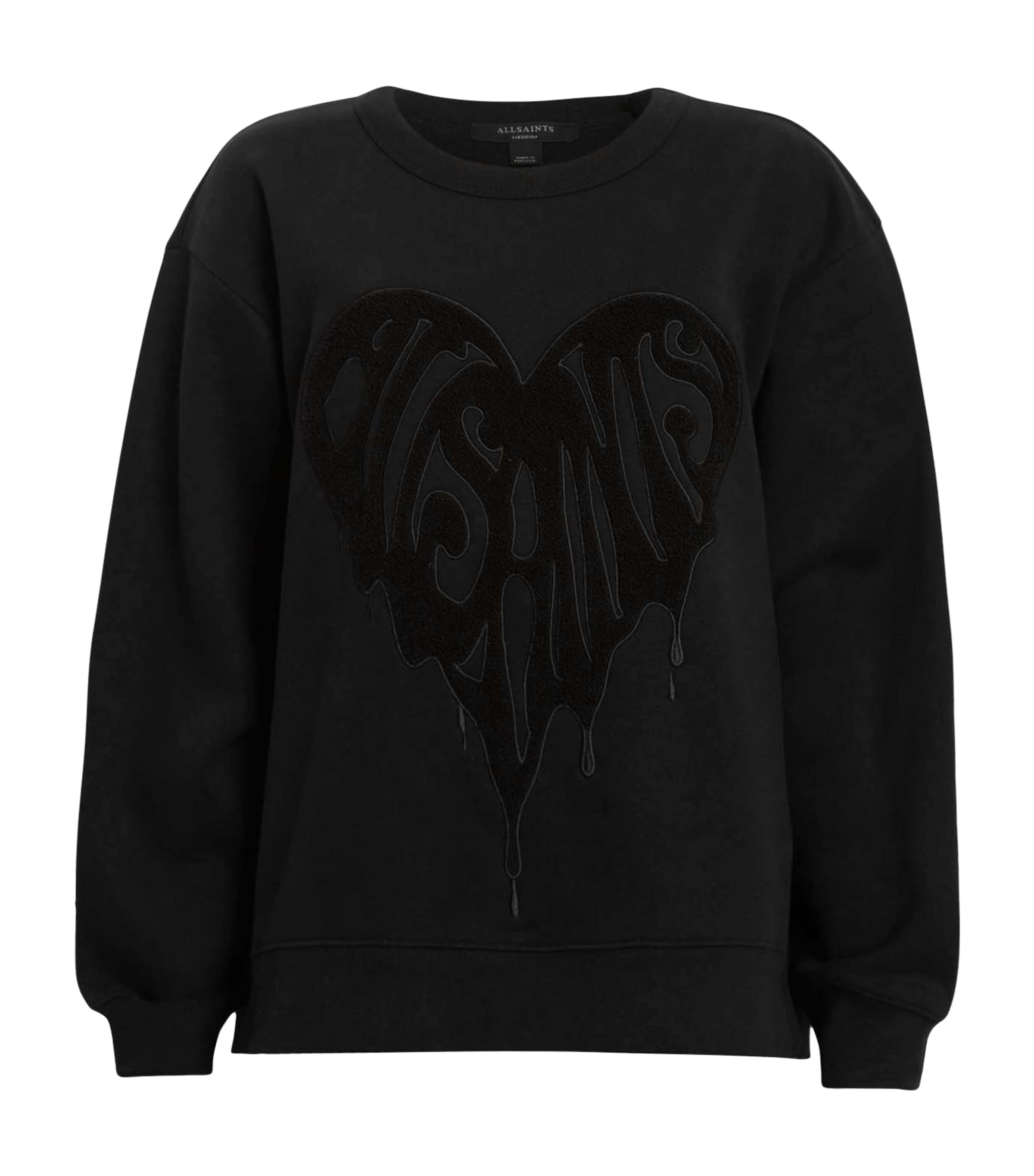 Allsaints Womens Black Trip Piper Crewneck Logo-motif Cotton Sweatshirt Xs In Black