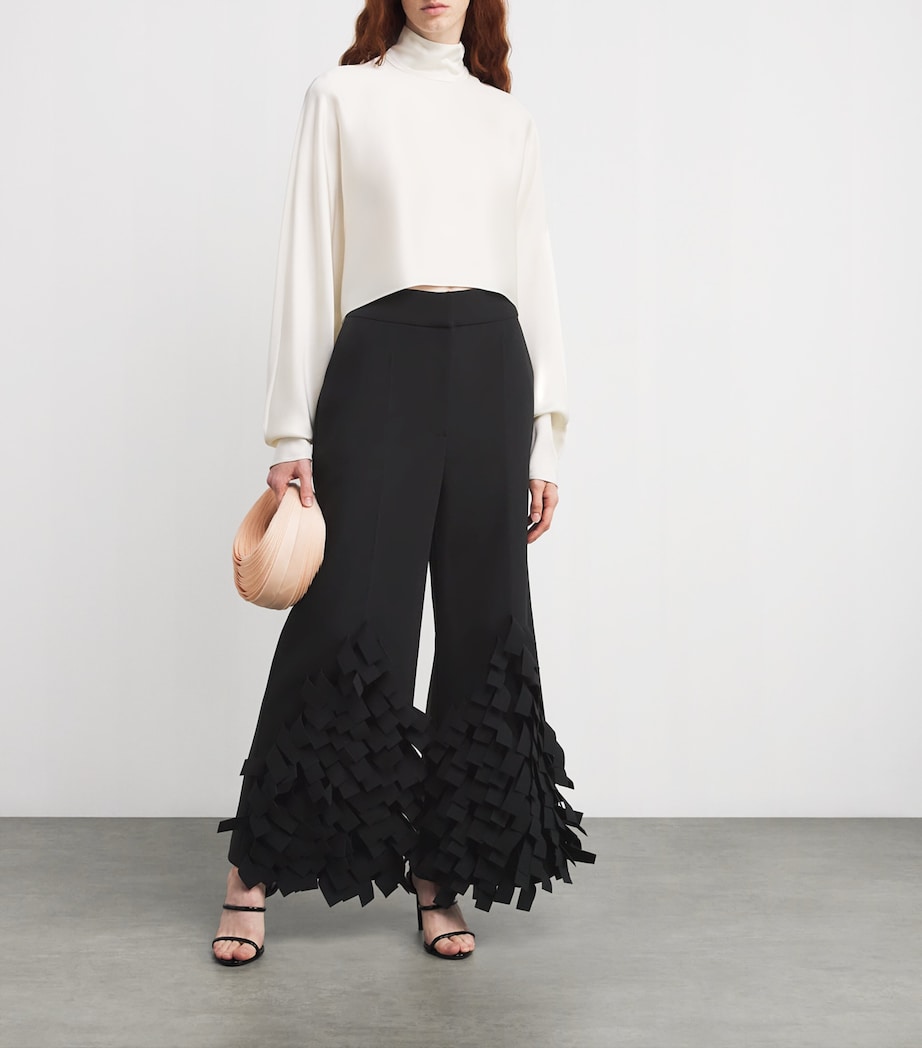 Virgin Wool Fringe Wide-Leg Trousers BLACK Image 2