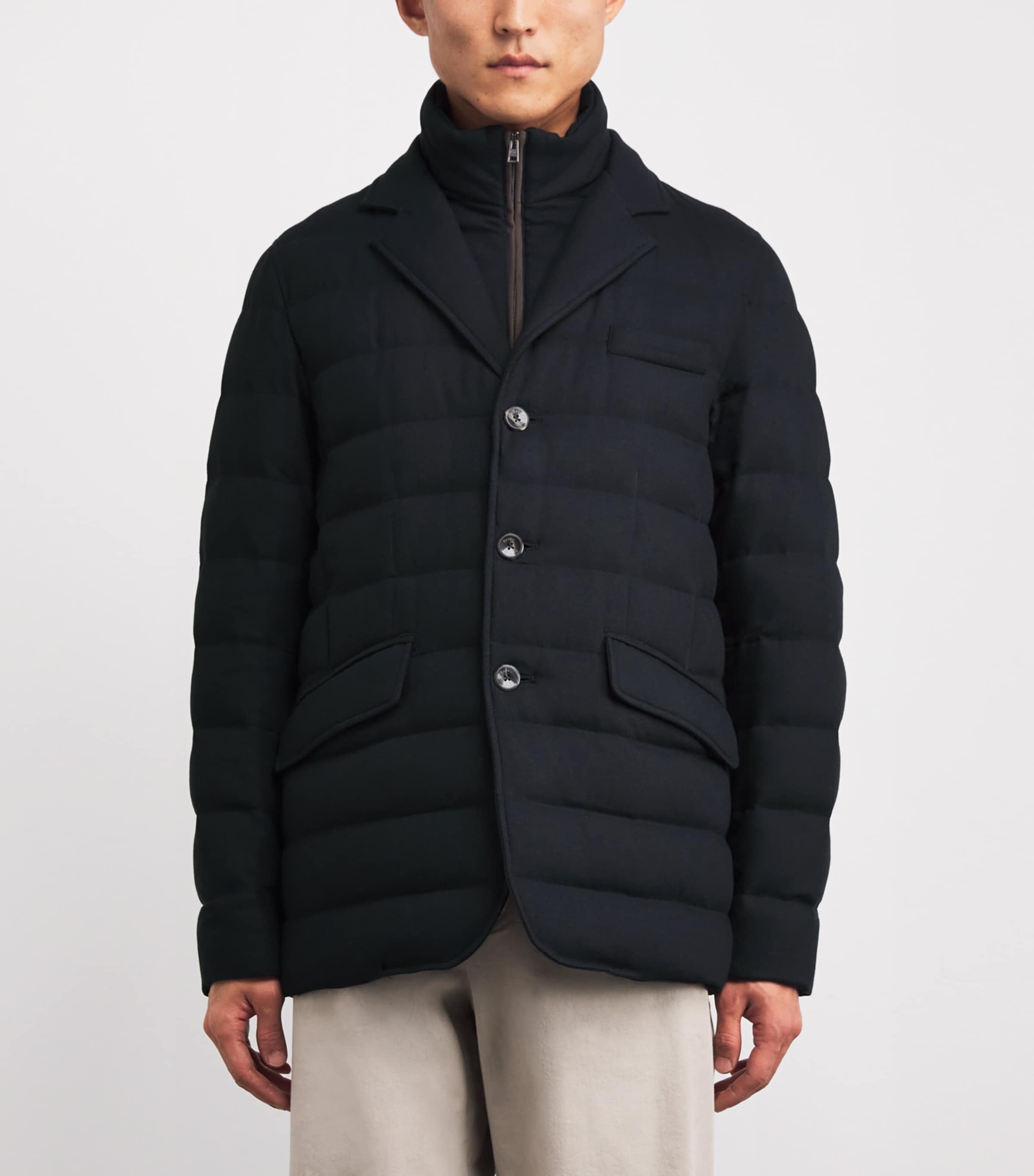 Herno Navy Bib-Detail Norfolk Blazer Harrods UK