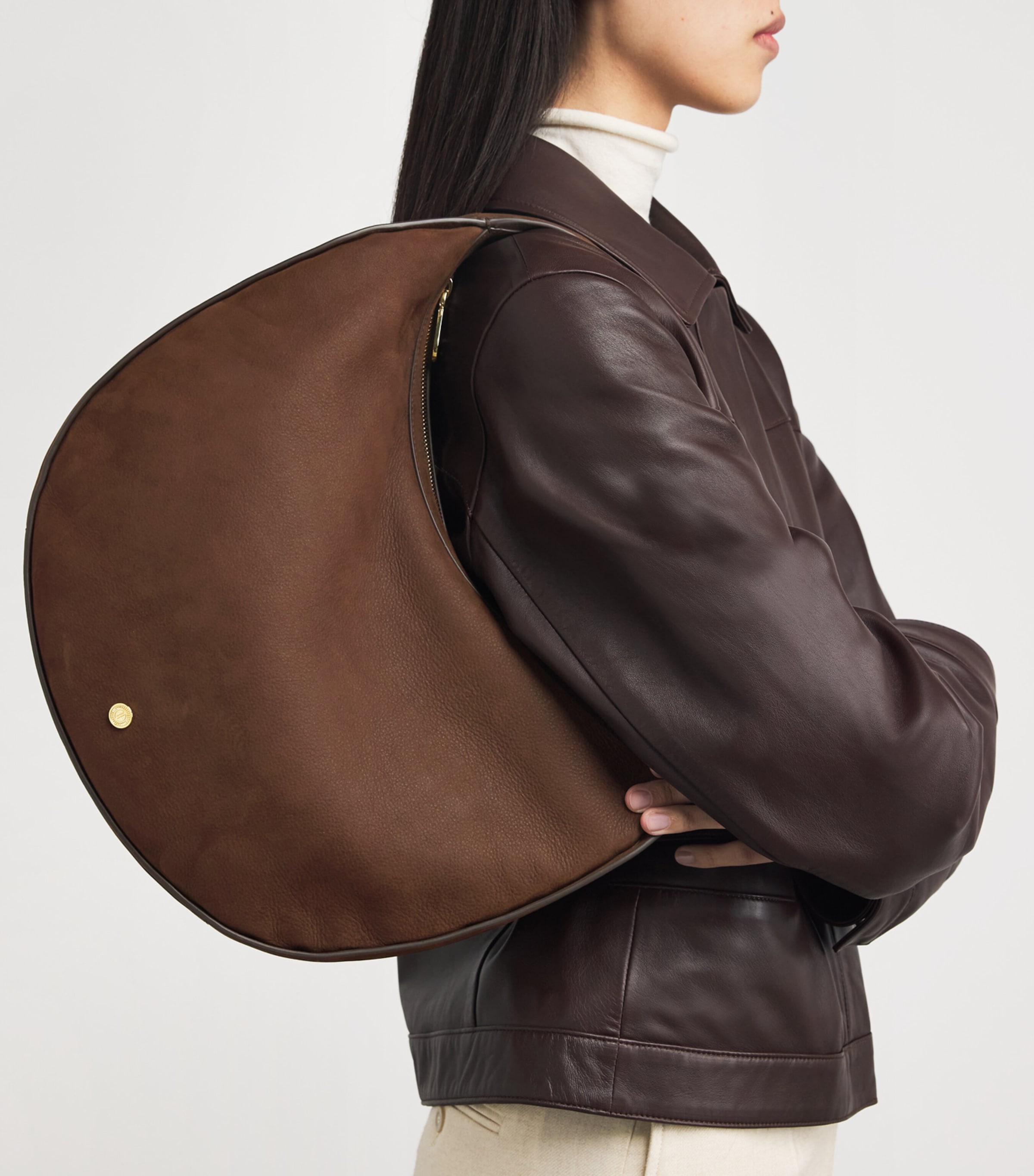 Large Suede Crescent Shoulder Bag TAN Image 5