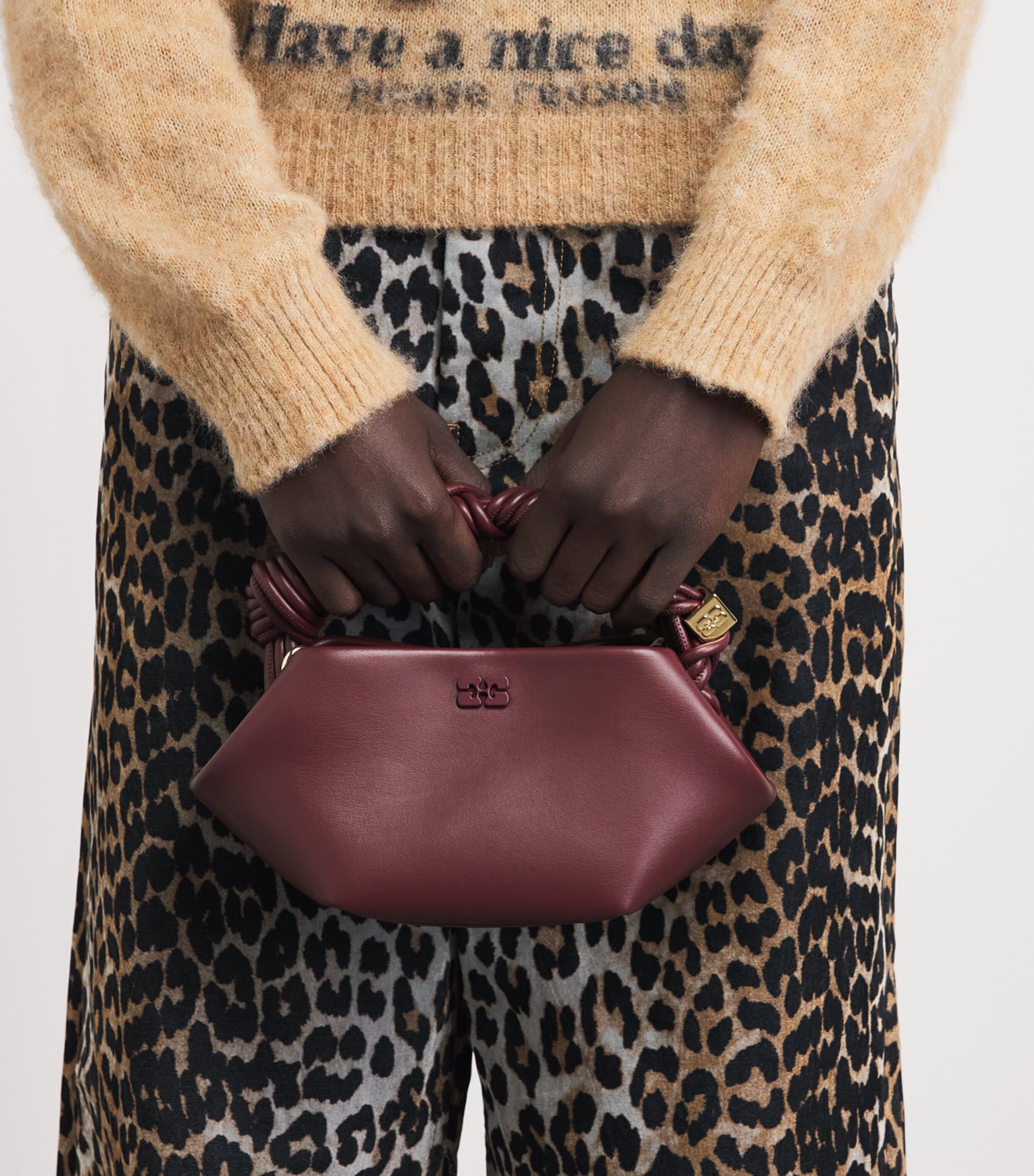 GANNI Mini Bou Top-Handle Bag Burgundy Image 2