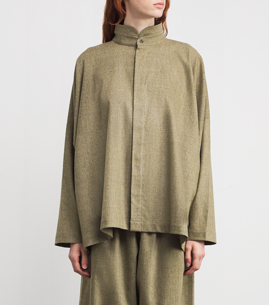 Cashmere-Wool Wide A-Line Shirt GRNSND Image 3