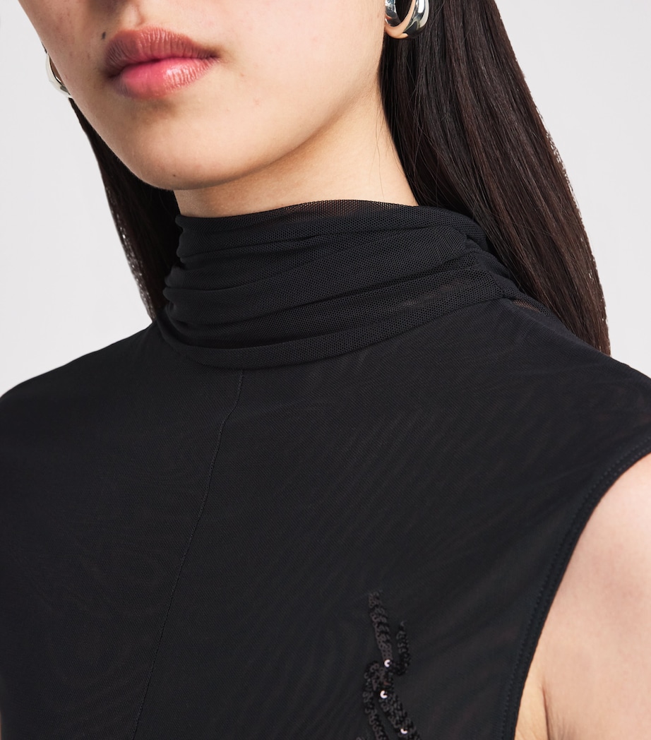 Tulle Sequin-Branded Maxi Dress 00-BLACK Image 7