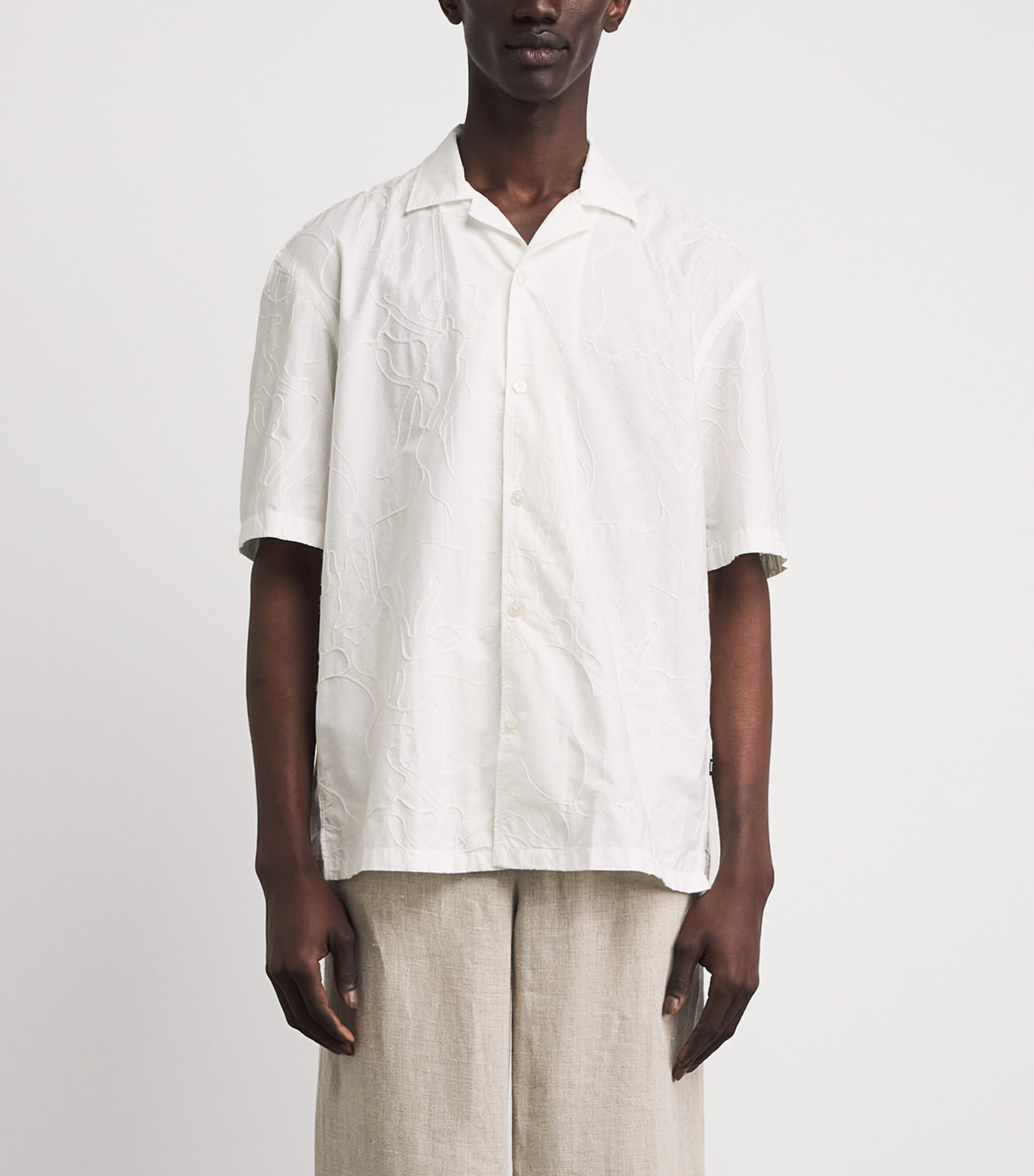 BOSS Mens Cotton Embroidered Shirt White Image 4