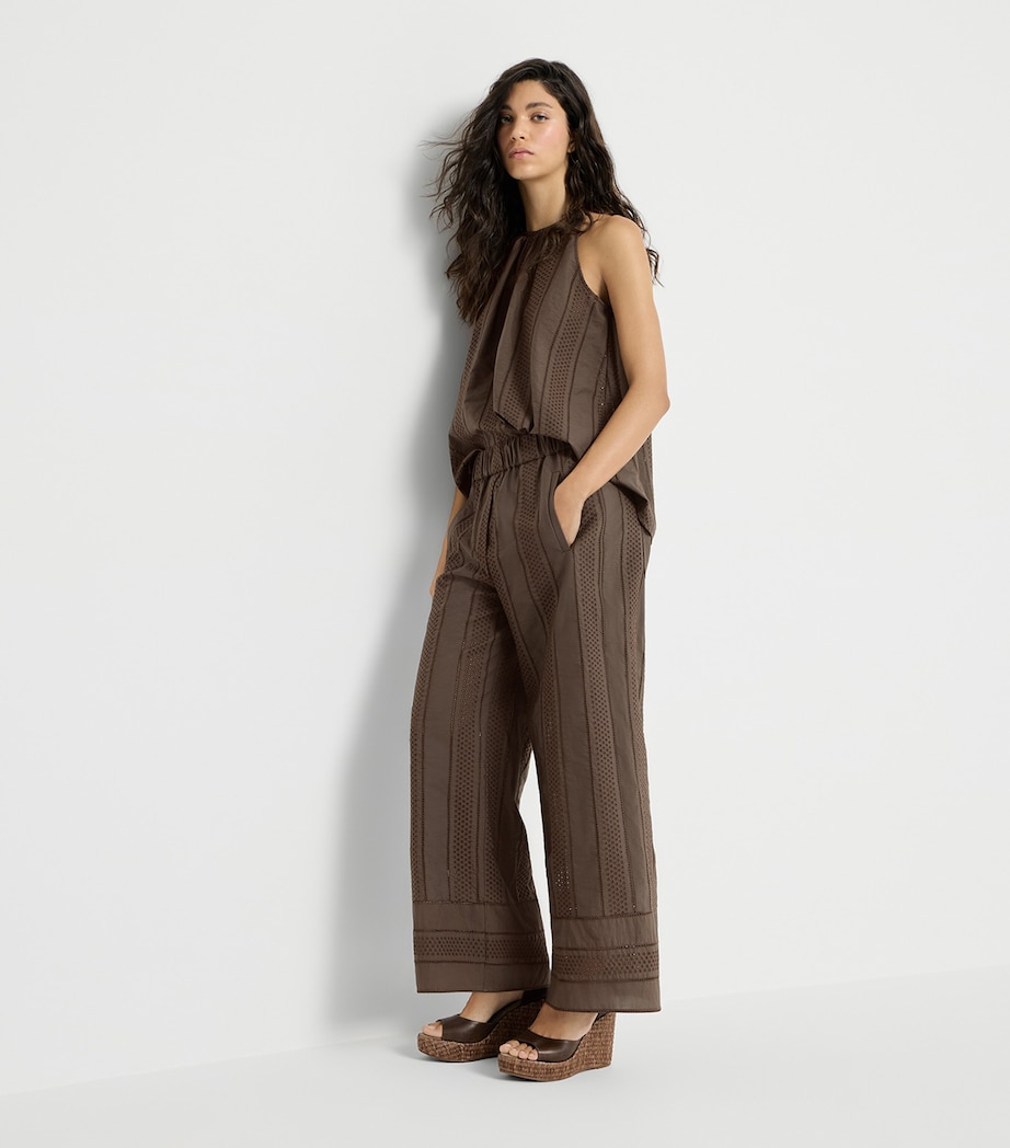 Brunello Cucinelli Womens Techno Cotton Broderie Anglaise Trousers Image 4