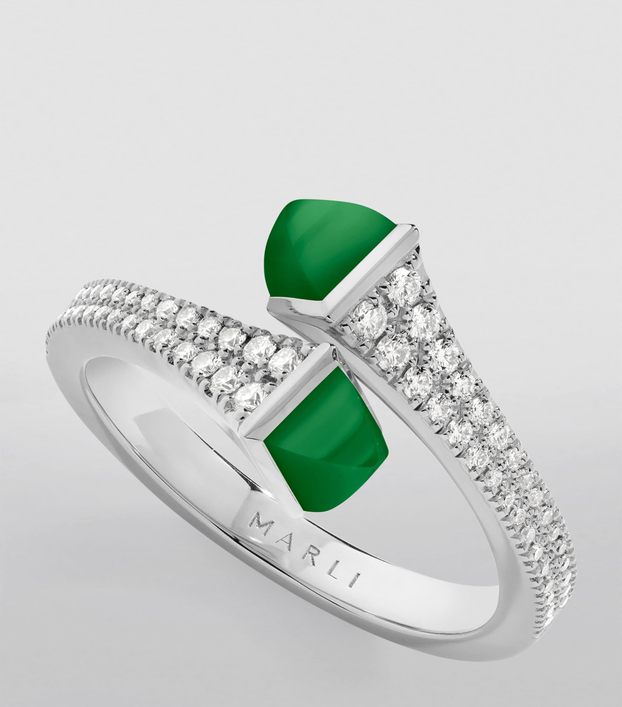 White Gold, Diamond and Green Agate Cleo Ring WHITE GOLD Image 2