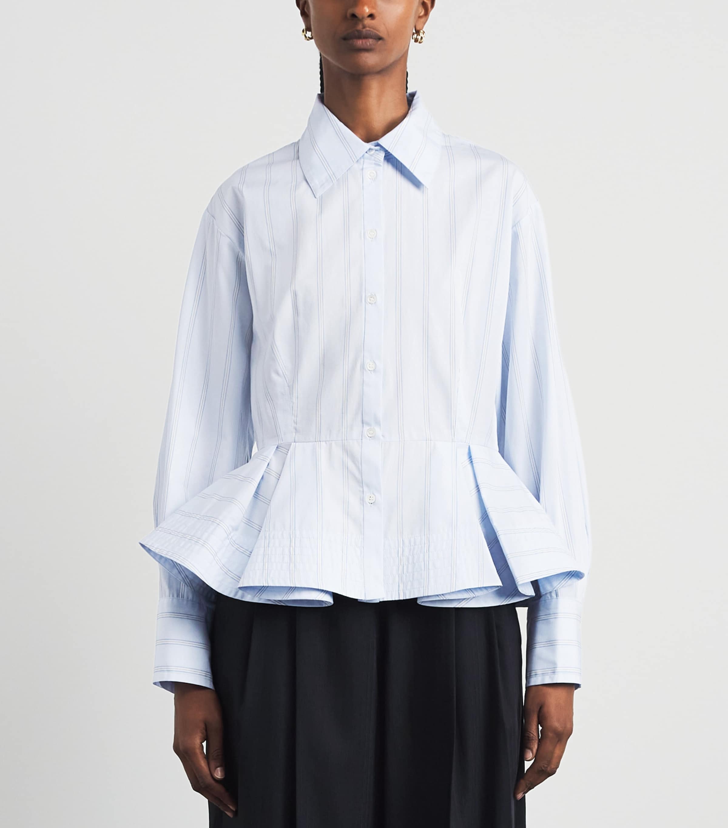 Sandro Paris Womens Cotton Stripe Peplum Shirt Sky Blue Image 4