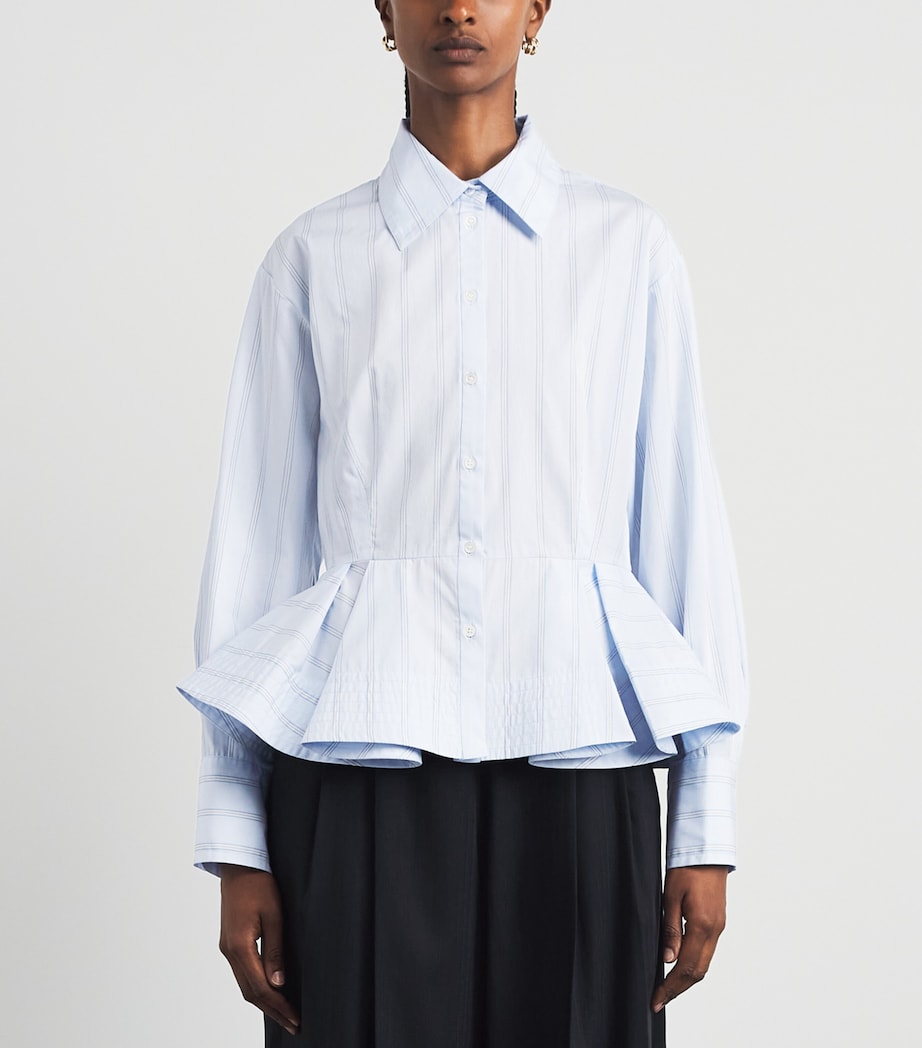 Sandro Paris Womens Cotton Stripe Peplum Shirt Sky Blue Image 4