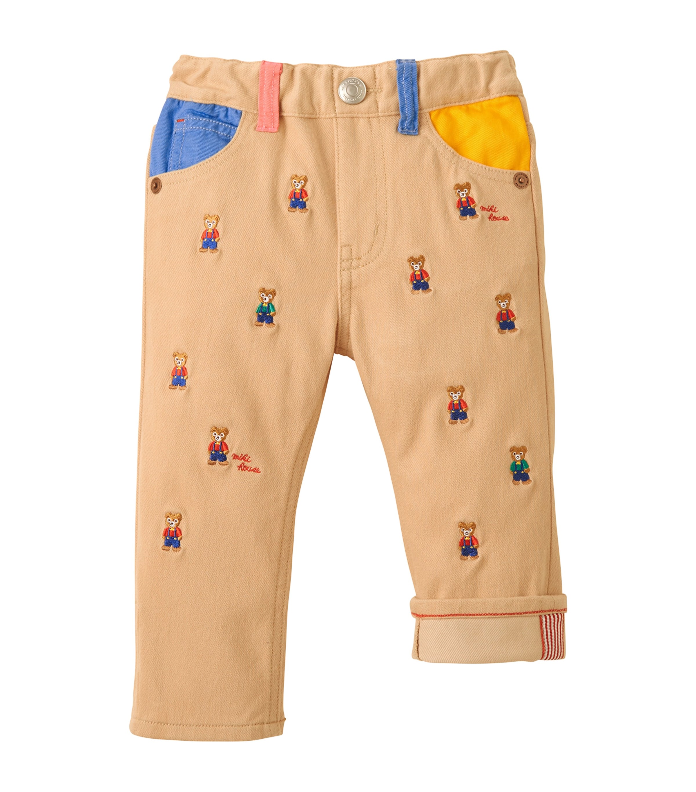 Miki House Cotton Embroidered Jeans In Beige