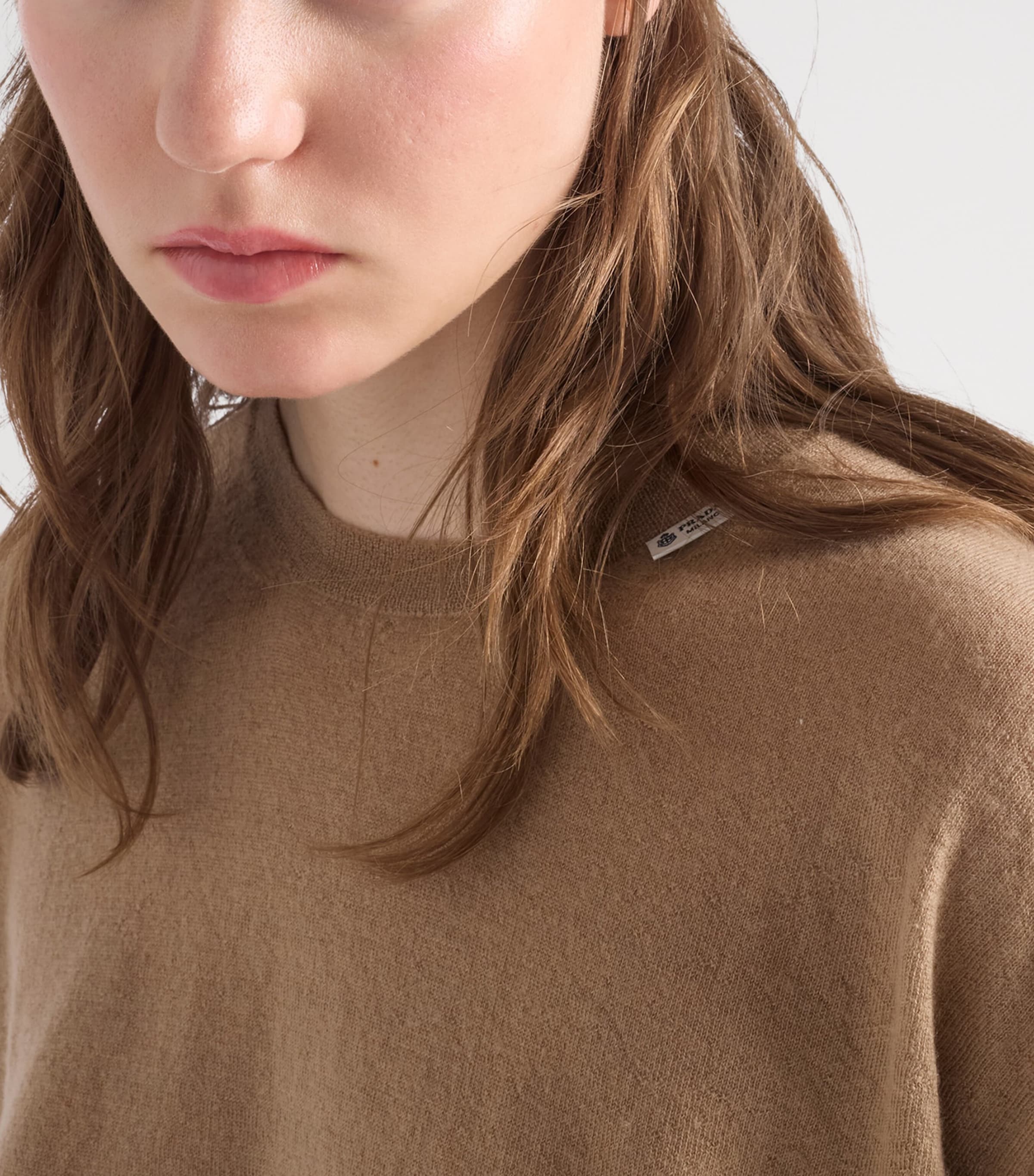 Prada Womens Cashmere Short-Sleeve Sweater Neutral Image 4