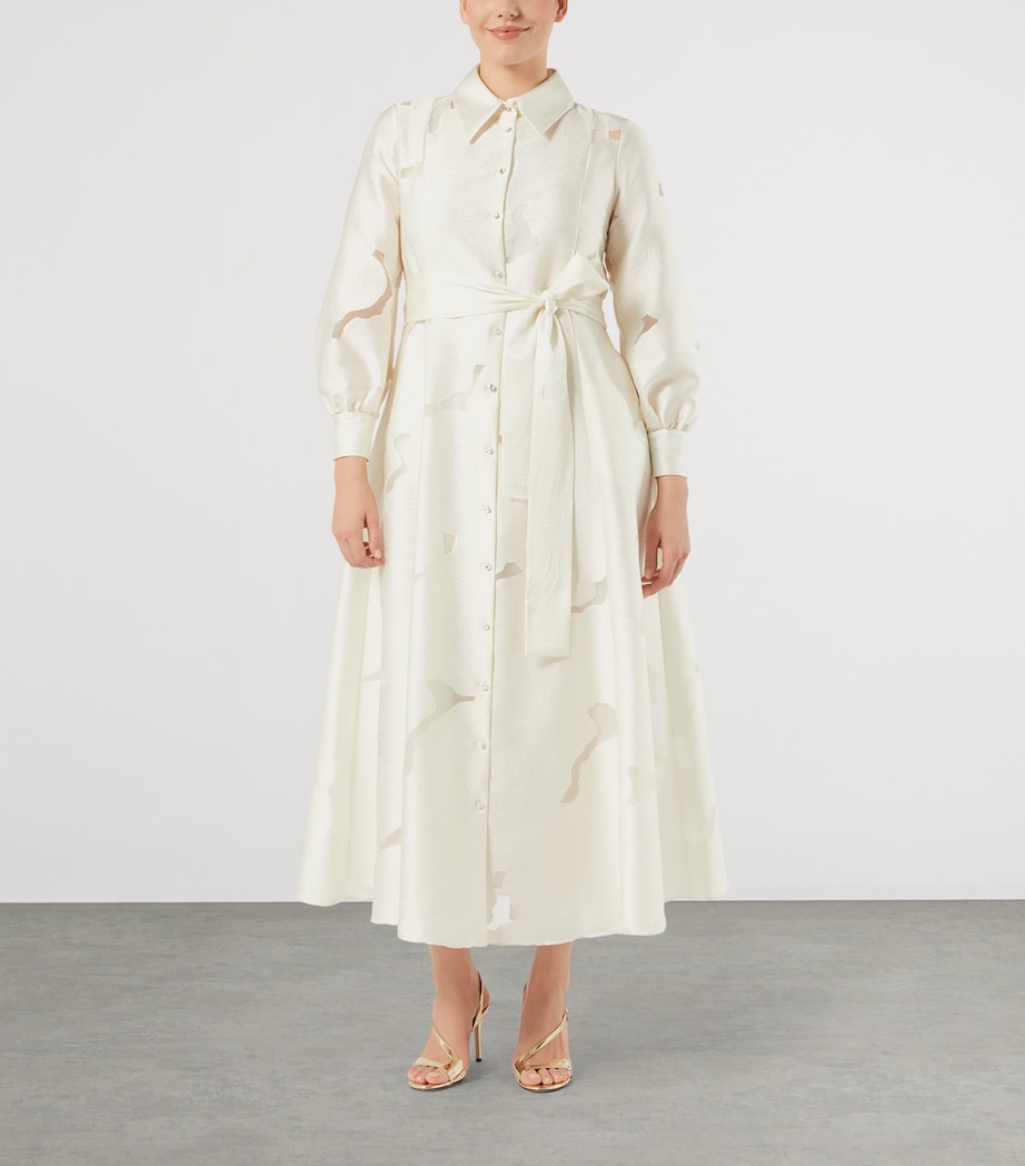 Marina Rinaldi Womens Floral Jacquard Midi Shirt Dress Ivory Image 3