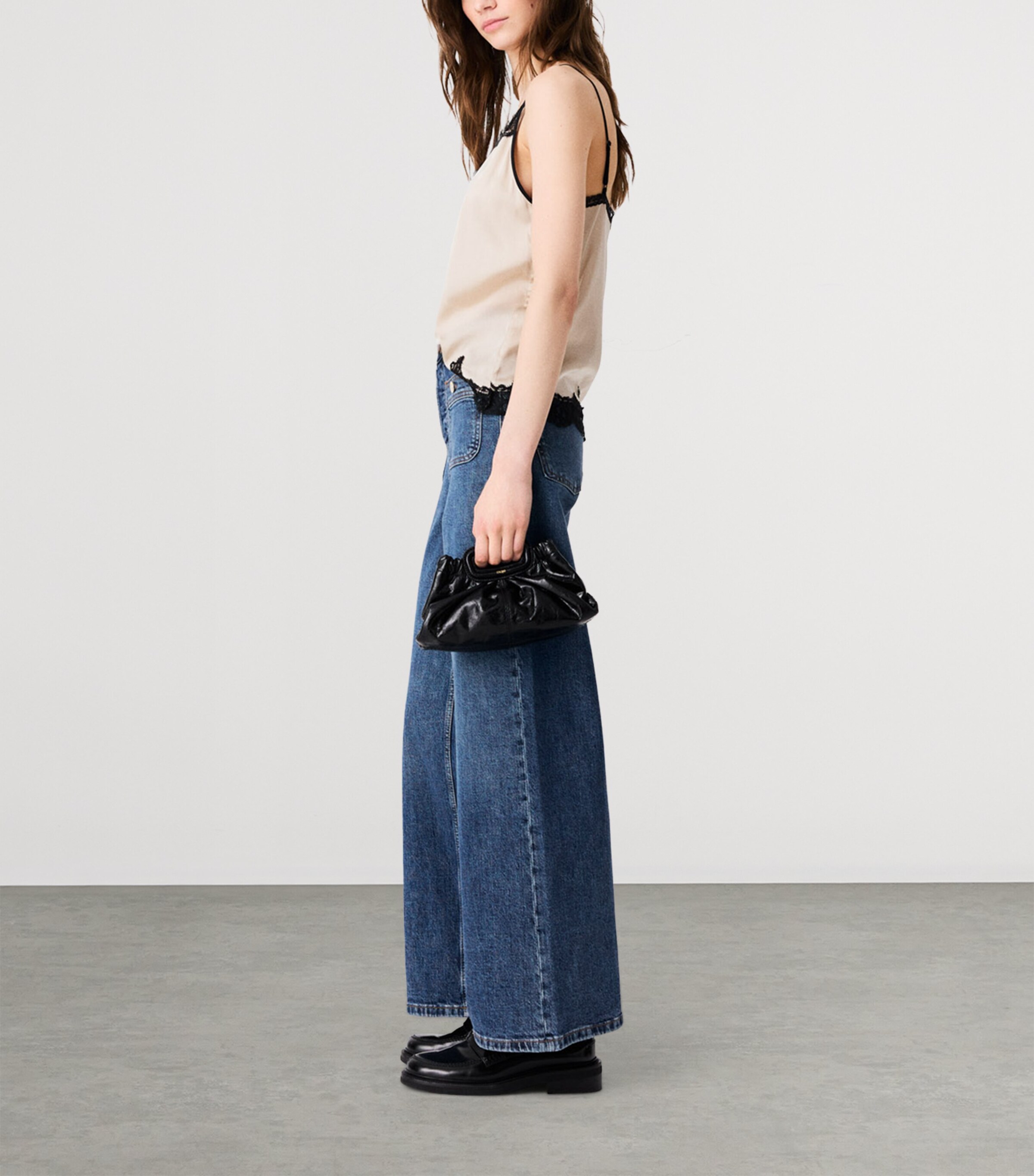 Maje Womens Stretch Wide-Leg Jeans Blue Image 3