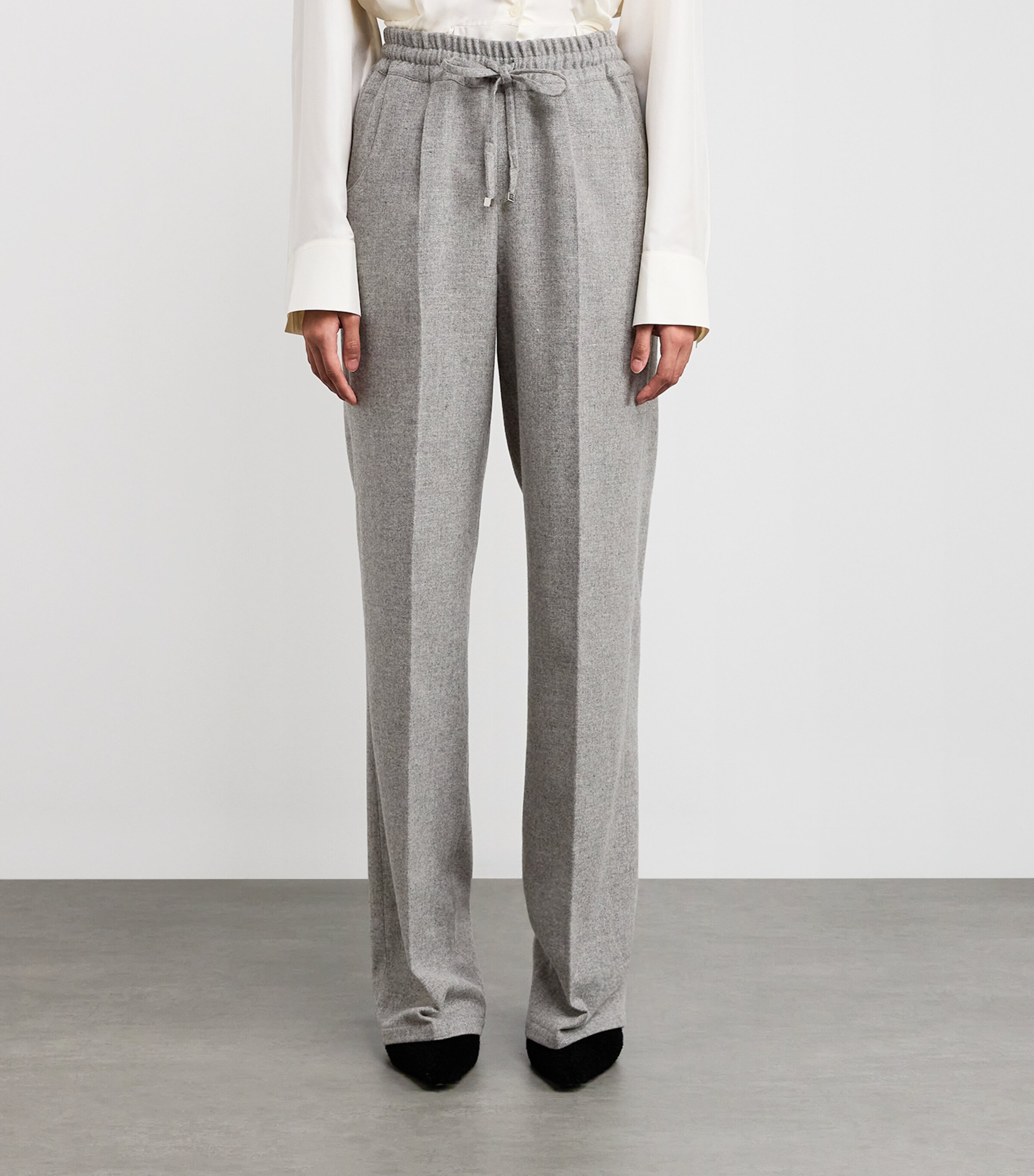 Kiton Womens Virgin Wool-Cashmere Shimmer Trousers Grey Image 3