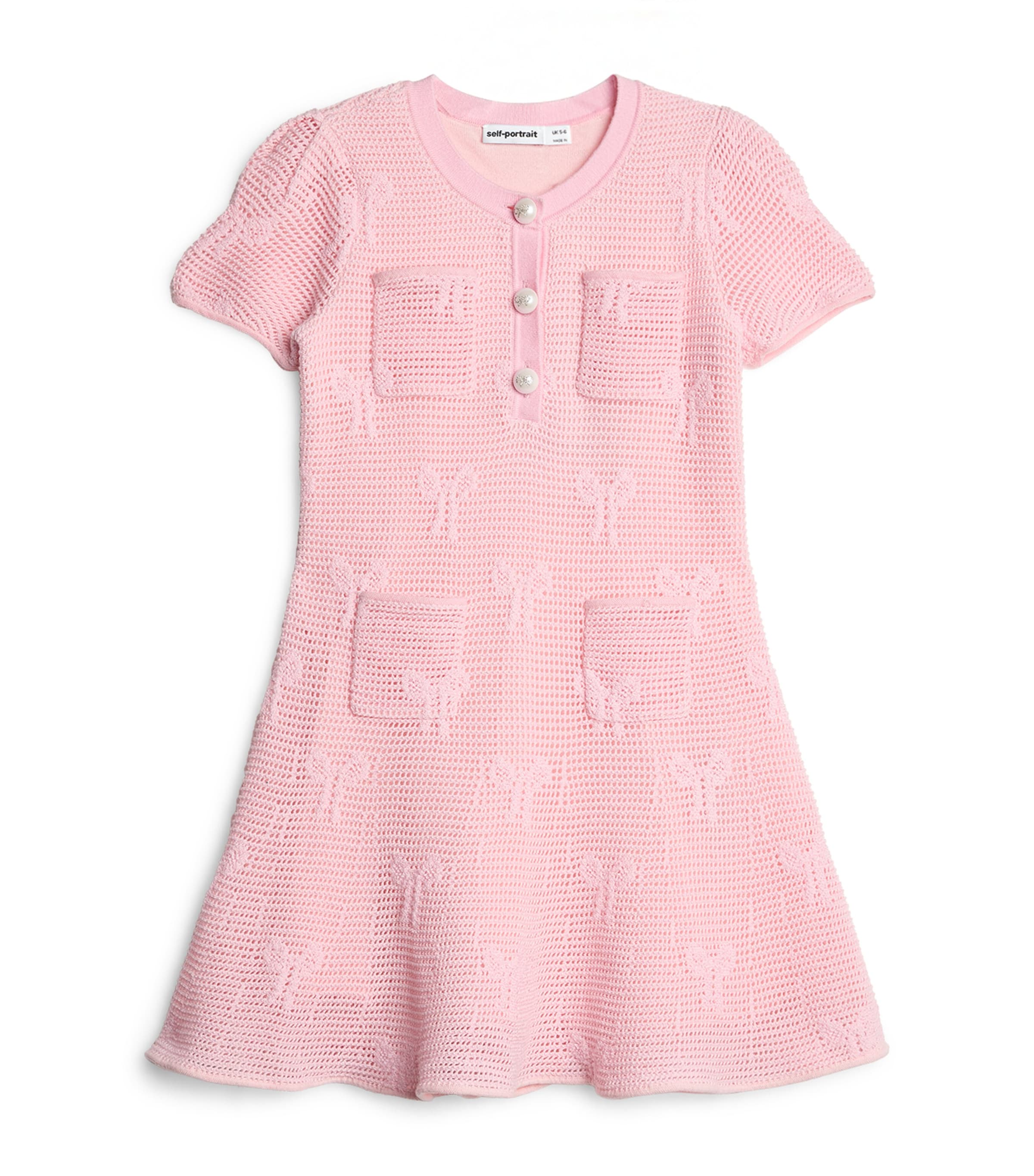 Self-Portrait Kids Crochet Bow-Detail Dress (3-12 Years) Pink Image 1