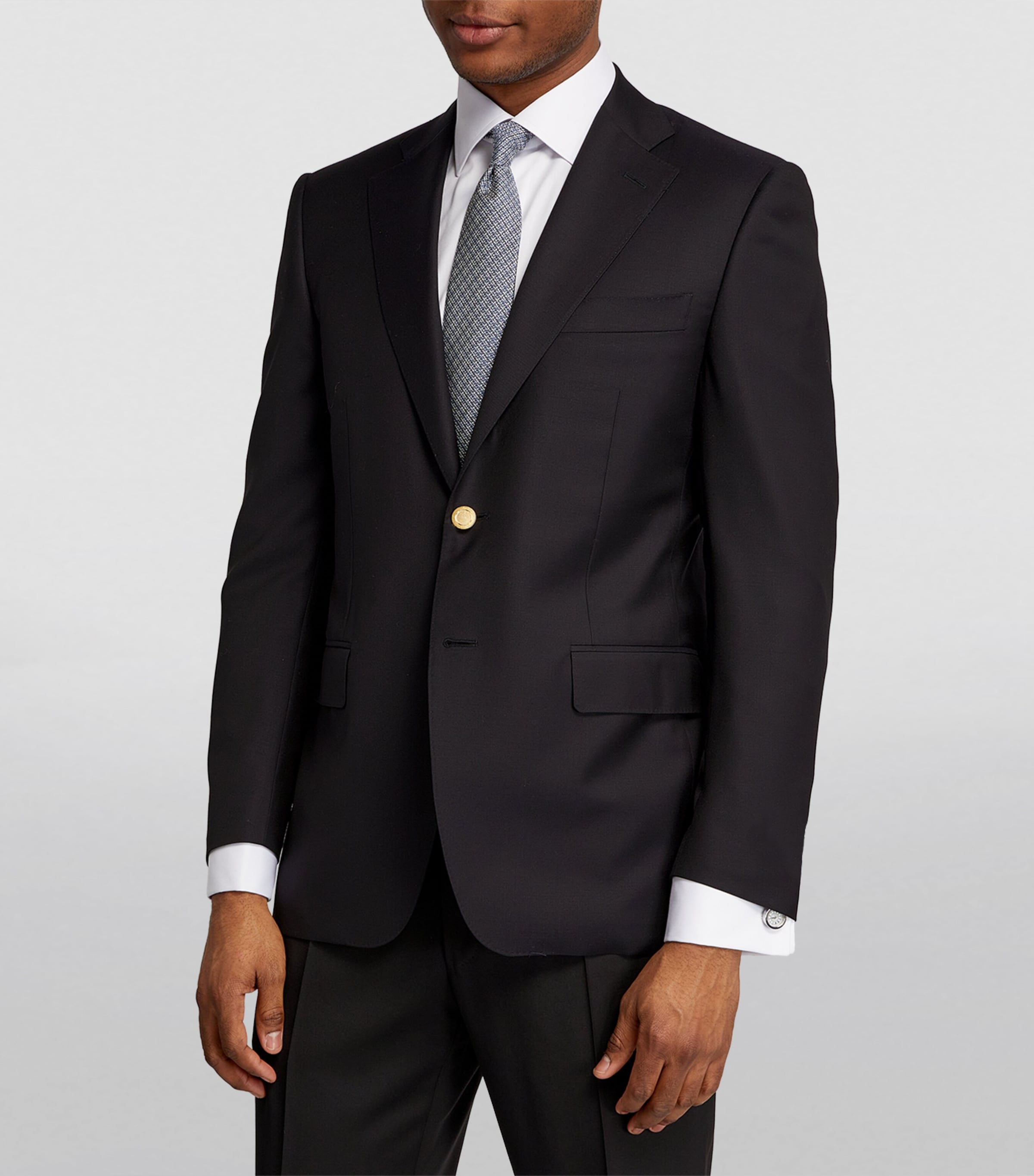 Canali Mens Wool Single-Breasted Suit Jacket Navy Image 3