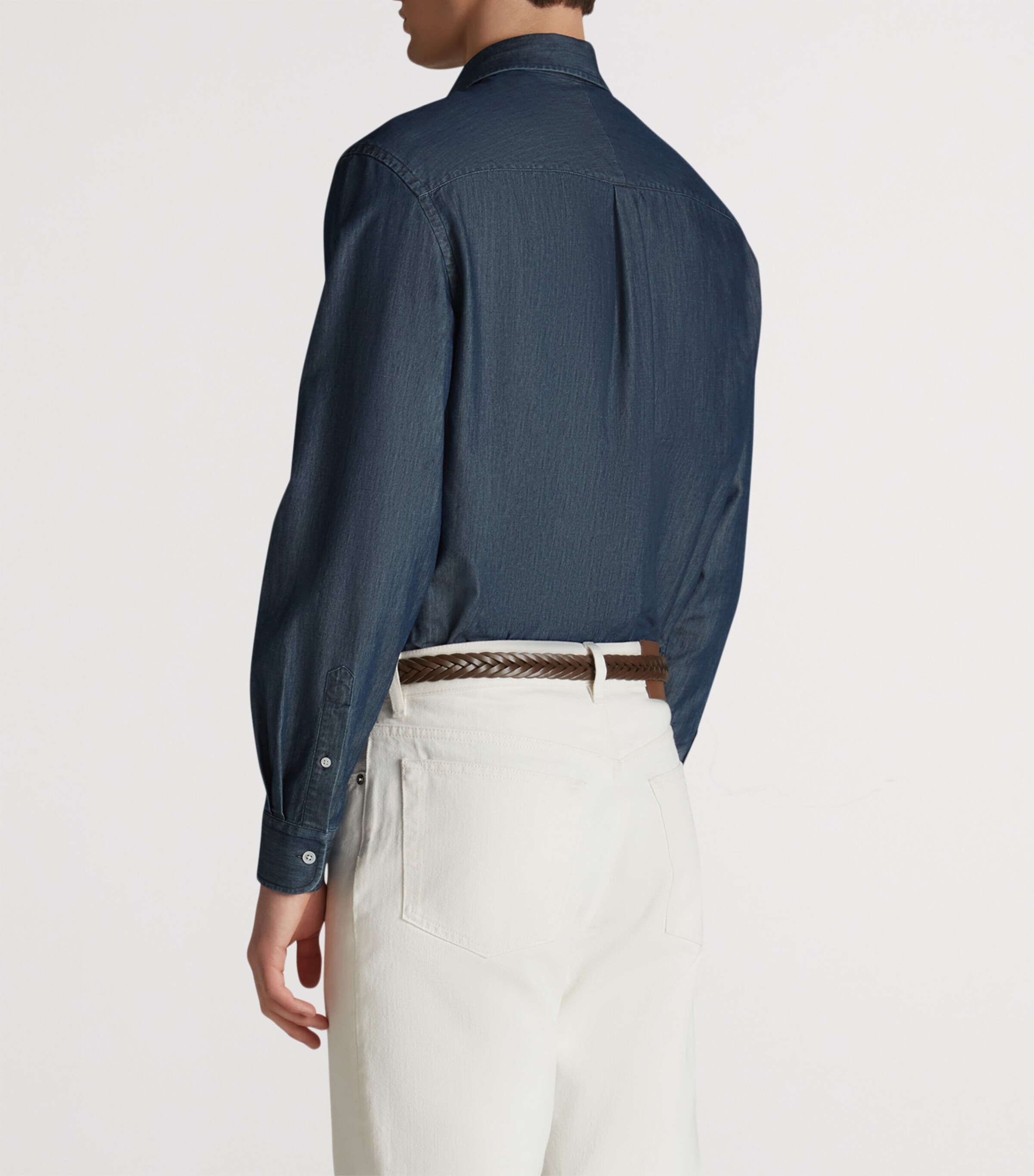 Cotton-Cashmere Chambray Shirt 401INDIGO Image 4