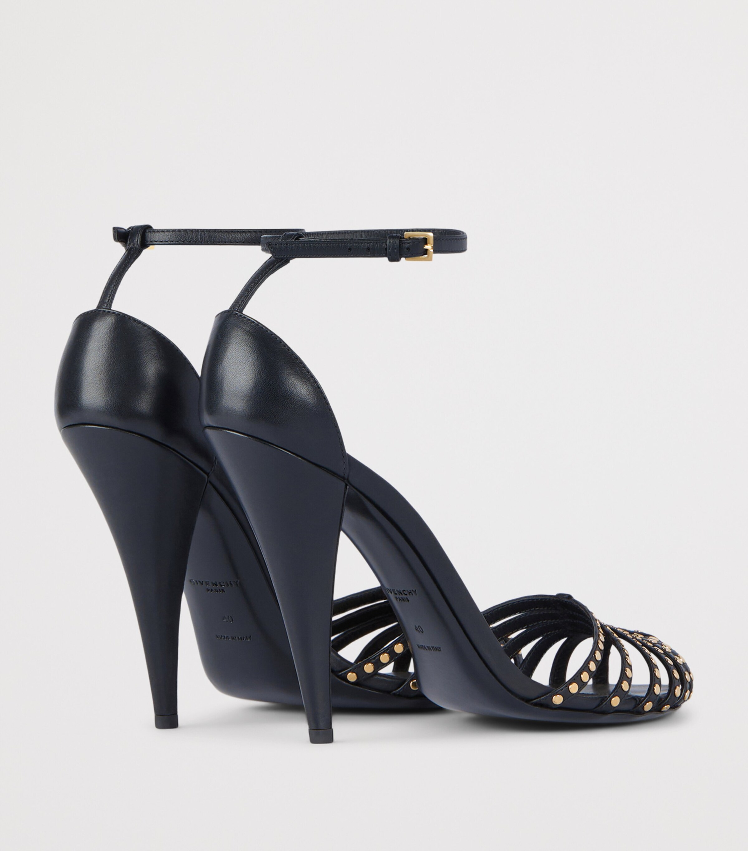 Leather Studded Cage Sandals 95 BLACK Image 4