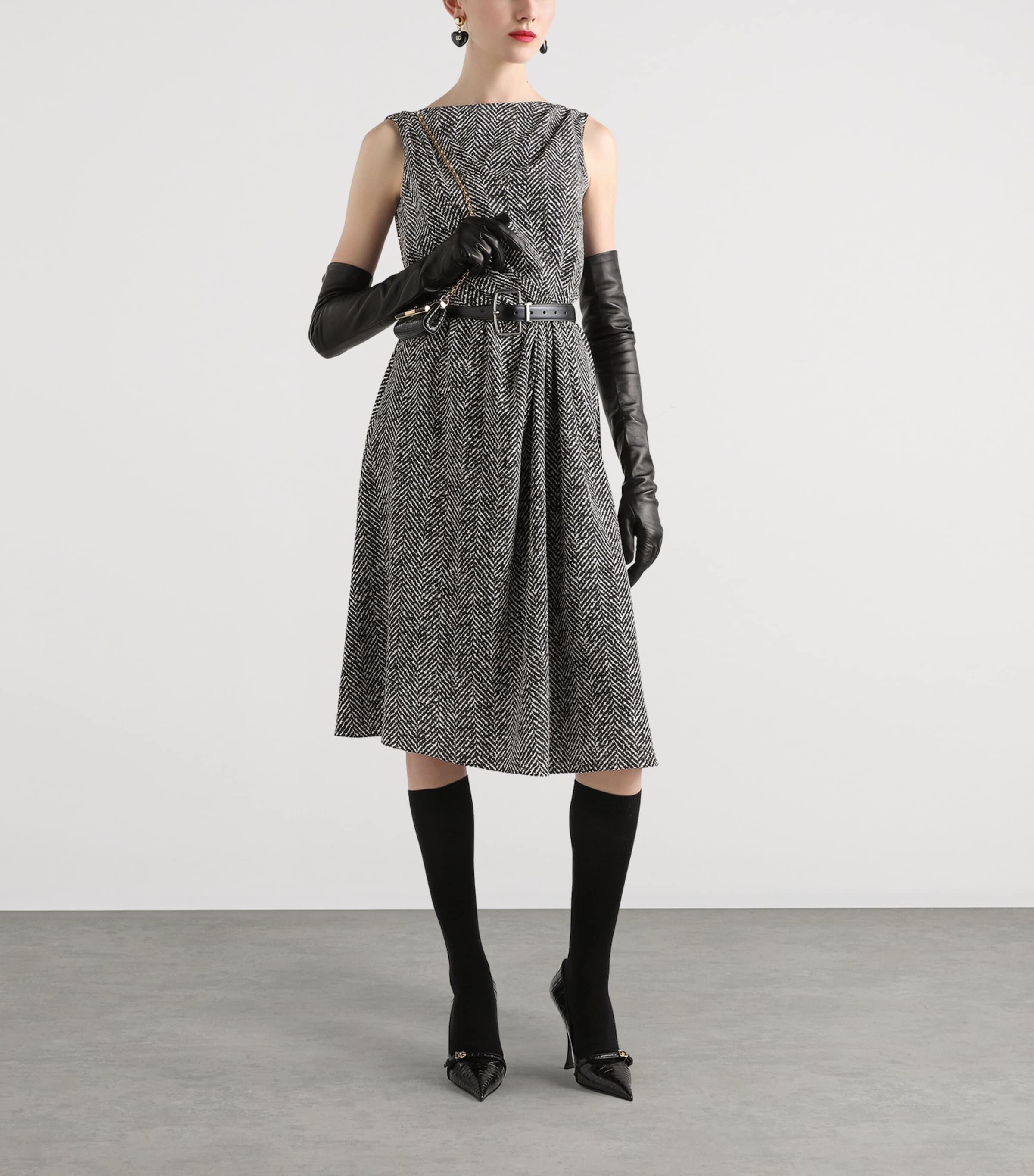 Silk Draped Midi Dress CHEVRON BCO/NERO Image 2