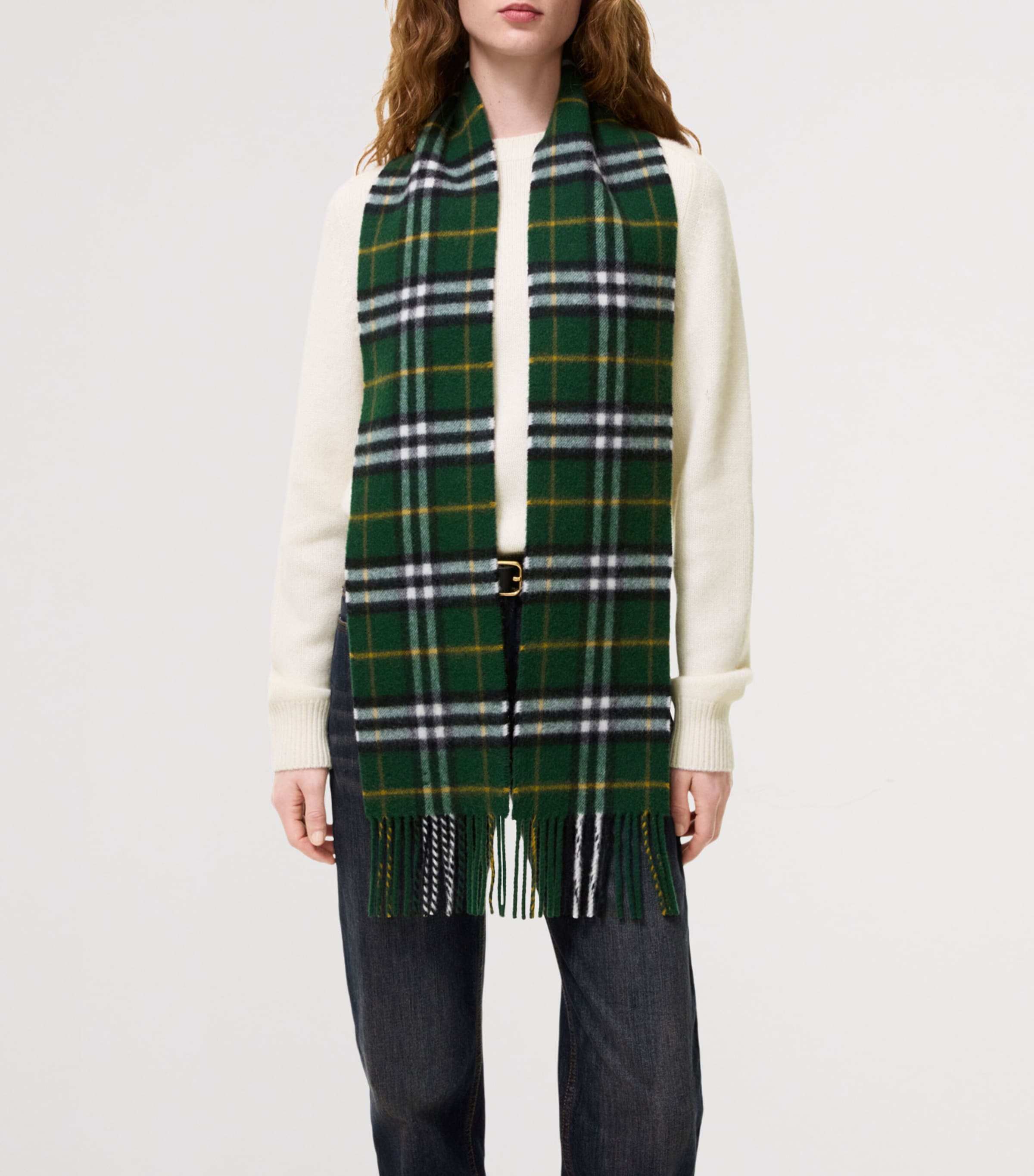 Burberry Cashmere Narrow Check Scarf Dark Fern Green Image 3