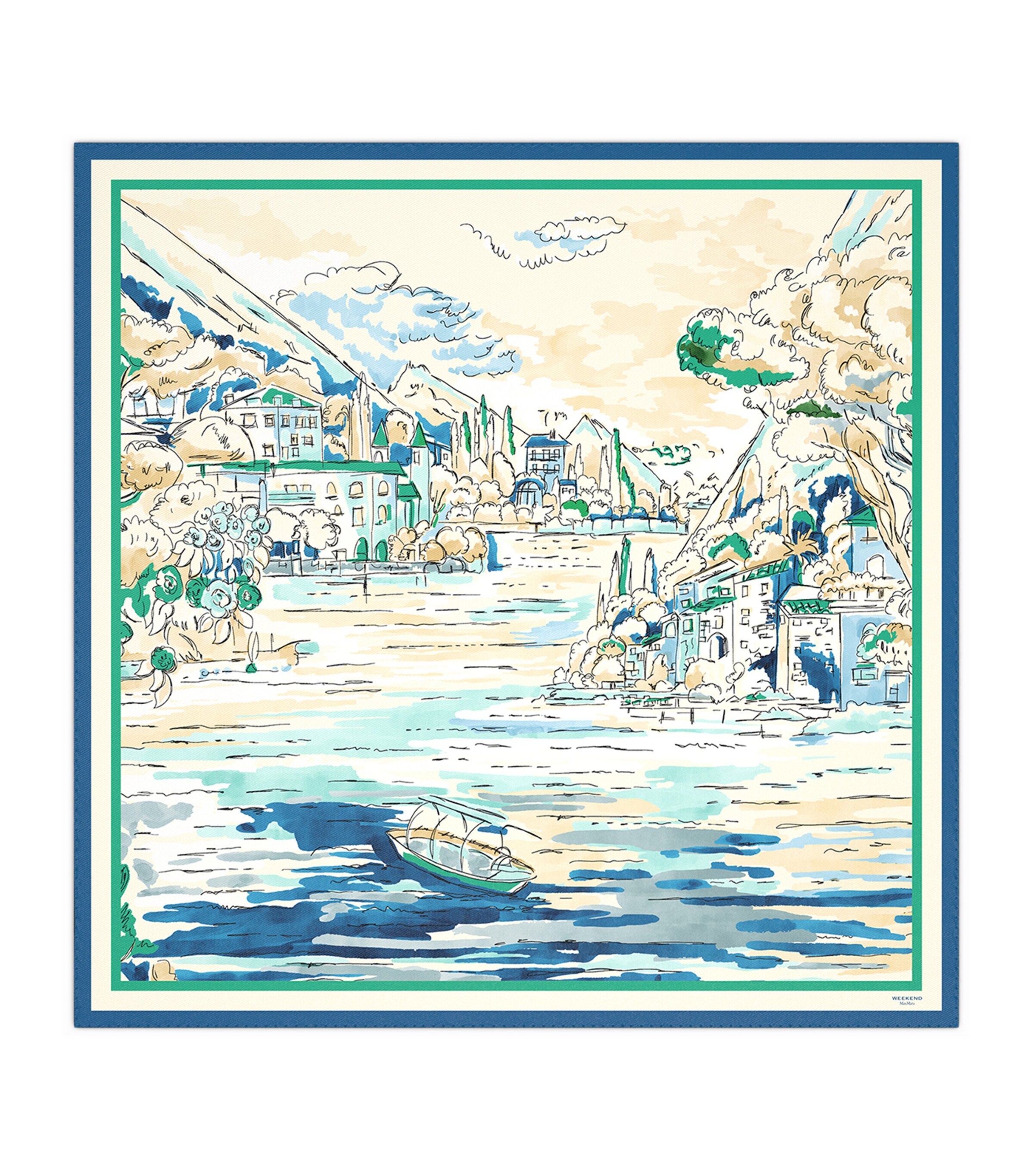 Weekend Max Mara Silk Lake Print Scarf China Blue Image 1