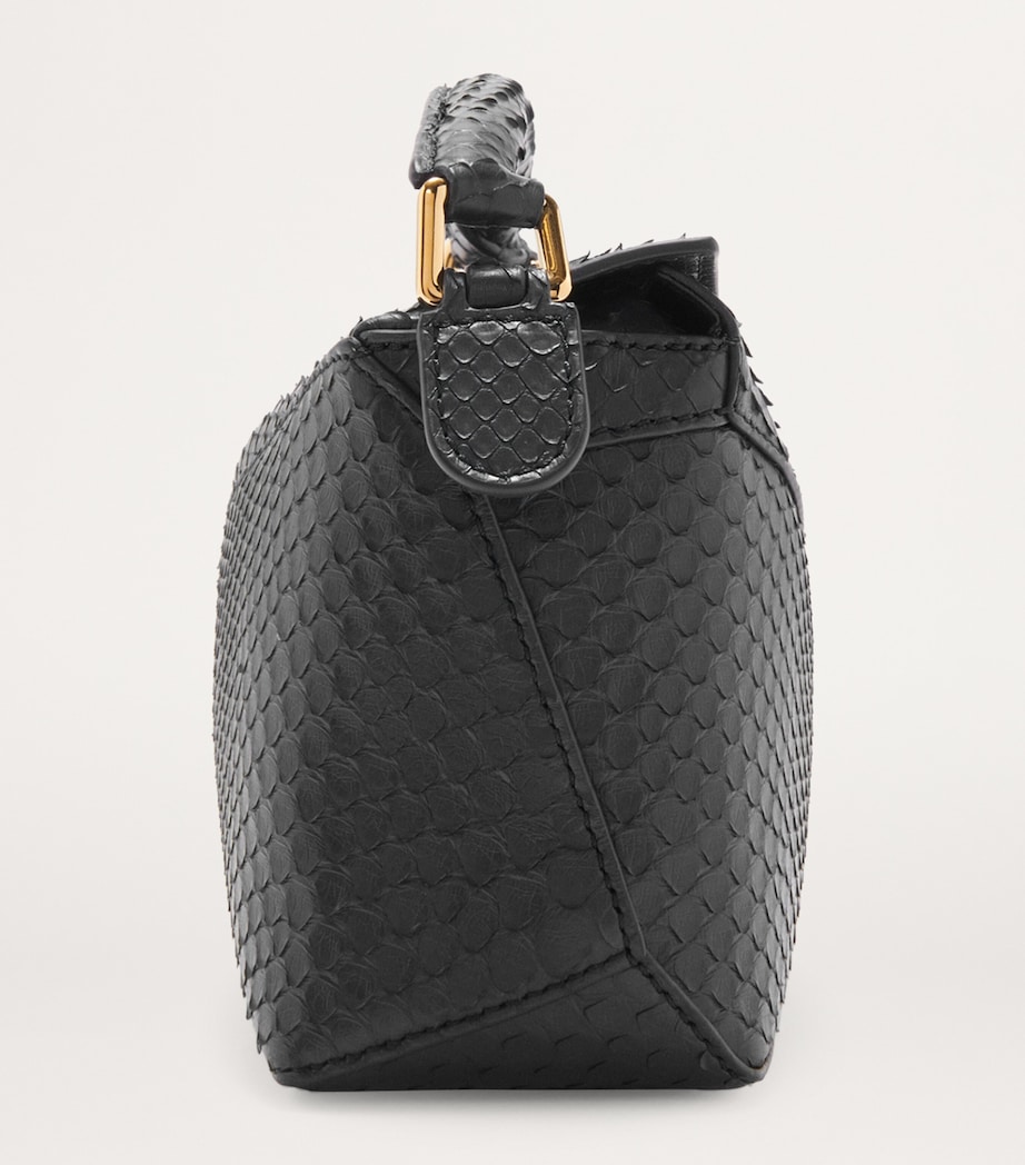 Mini Snakeskin Puzzle Edge Top-Handle Bag BLACK Image 4