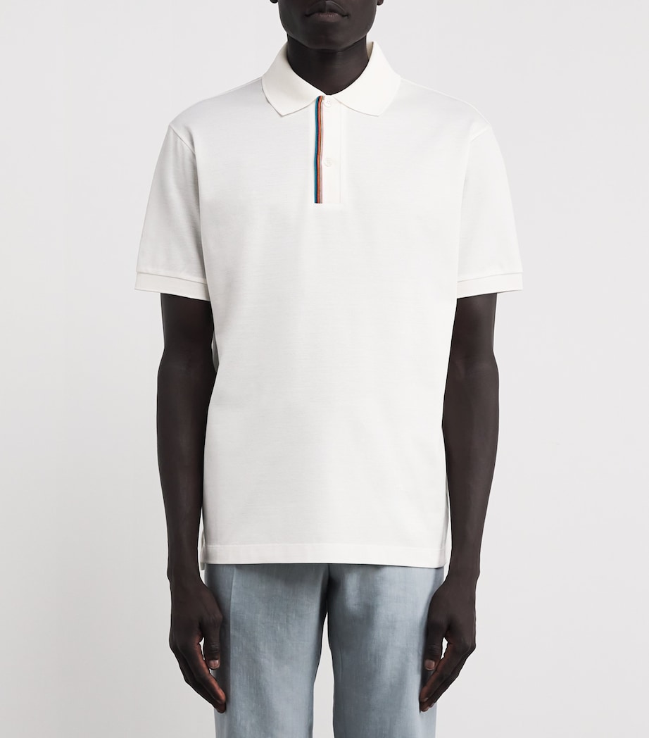 Cotton Signature Stripe Polo Shirt 01_WHITE Image 3