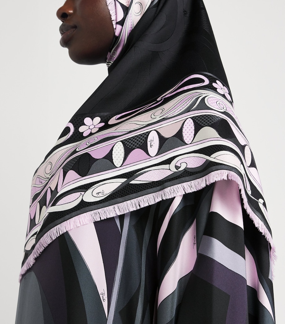 Silk Printed Hijab 1/BLACK PINK Image 2