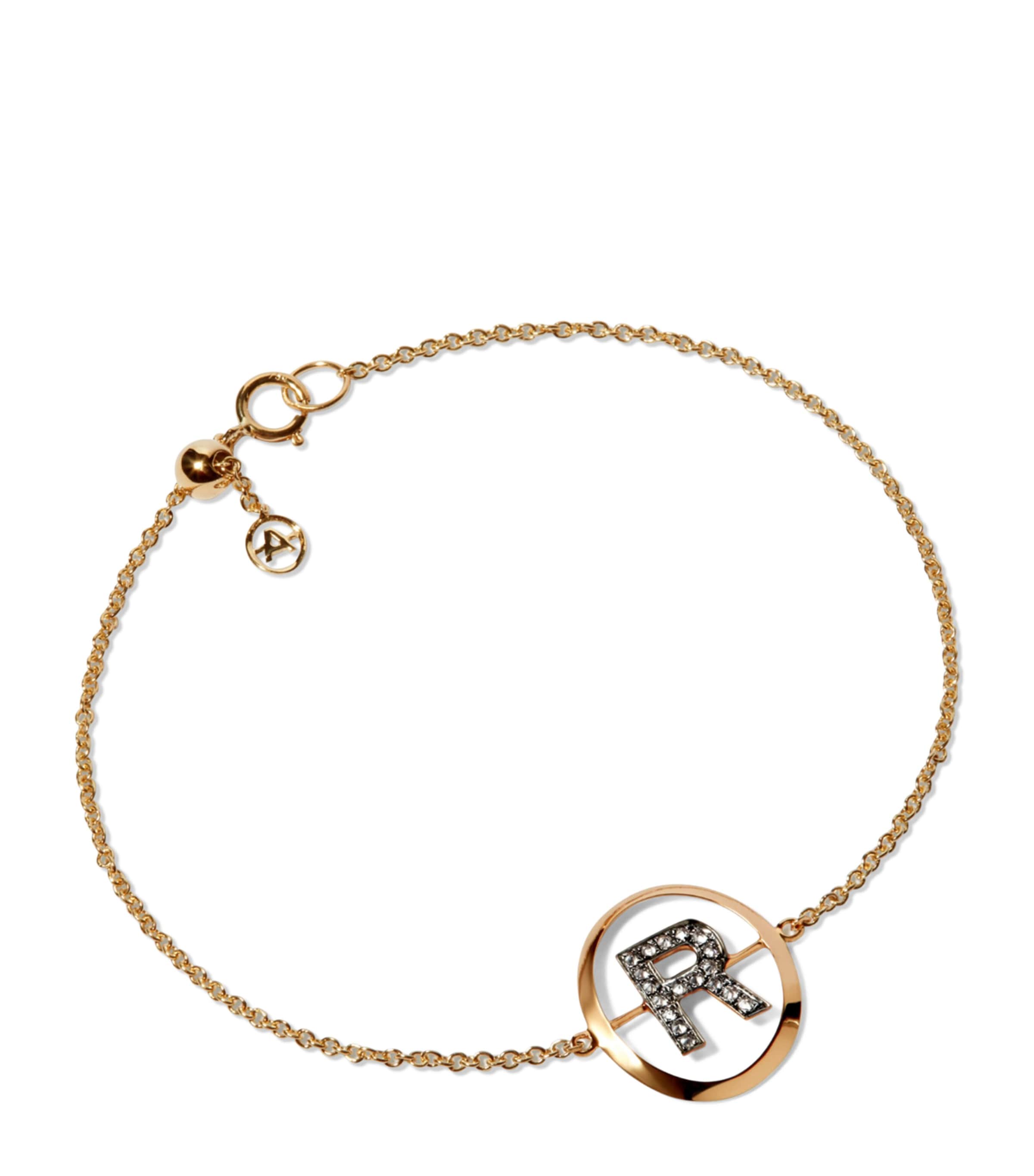 Annoushka Yellow Gold And Diamond Initial R Bracelet In Gold