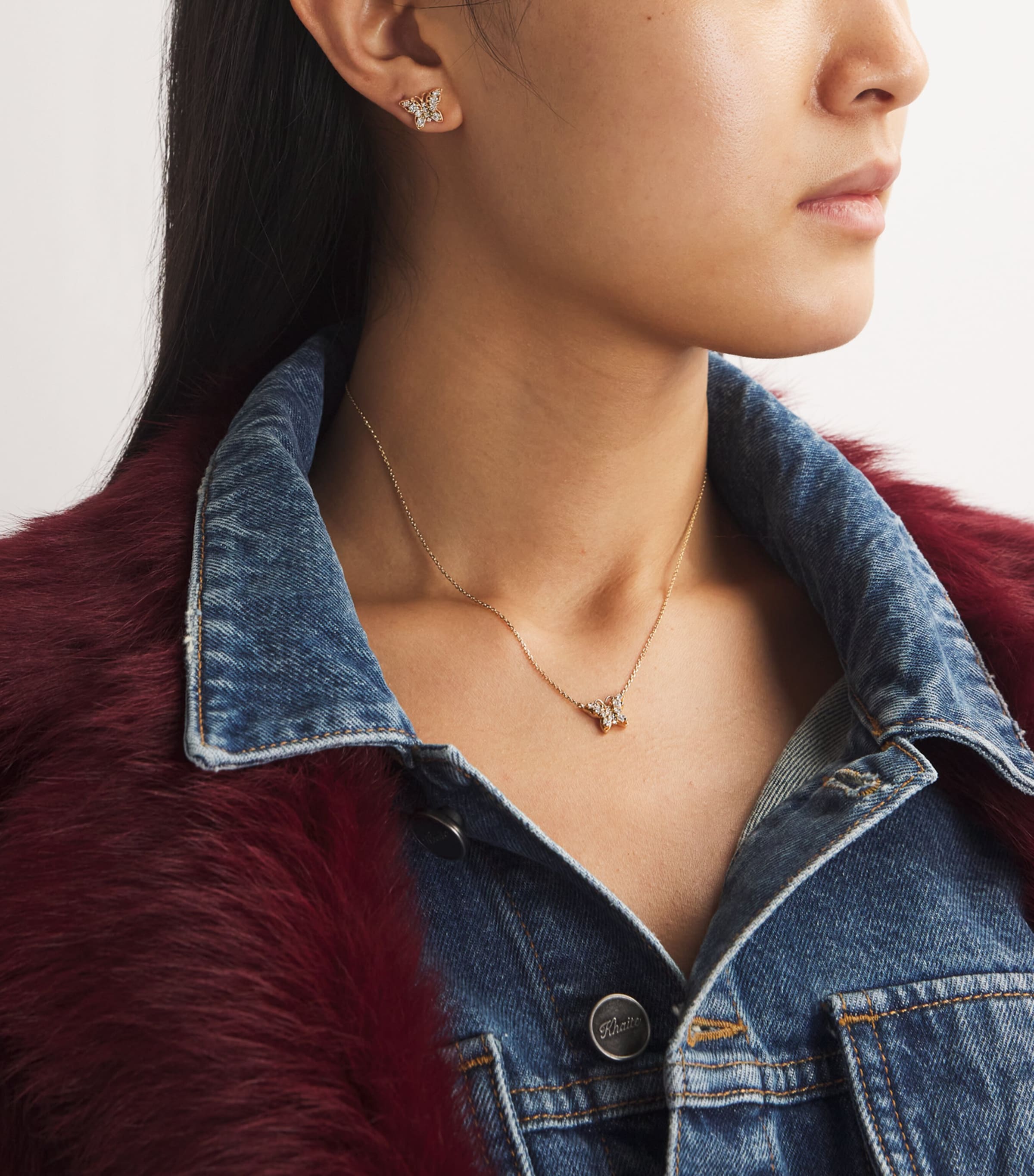 Yellow Gold and Diamond Mini Butterfly Stud Earrings 18K YG/WD Image 5