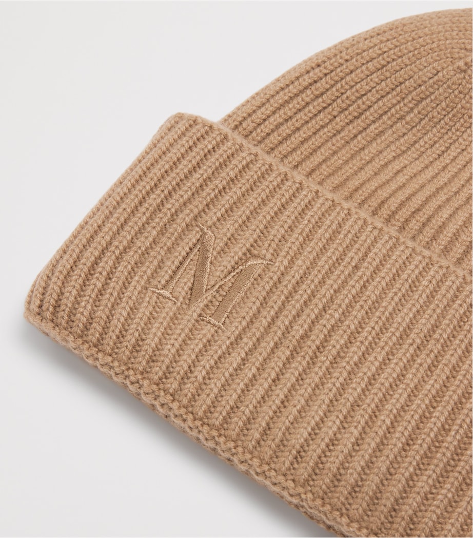 Cashmere Embroidered Beanie CAMEL Image 3