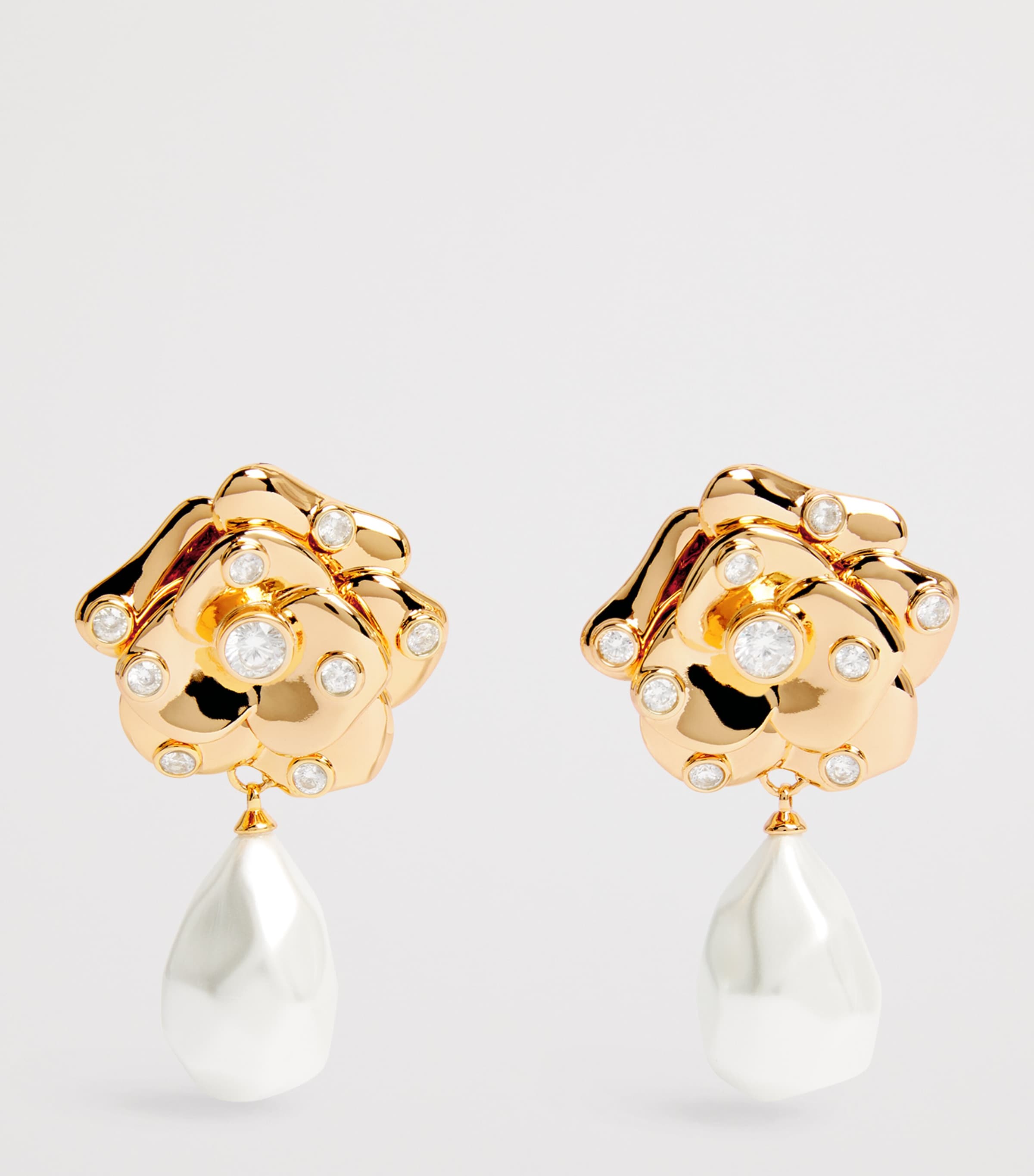 Crystal and Faux Pearl Flower Earrings GOLD Image 3