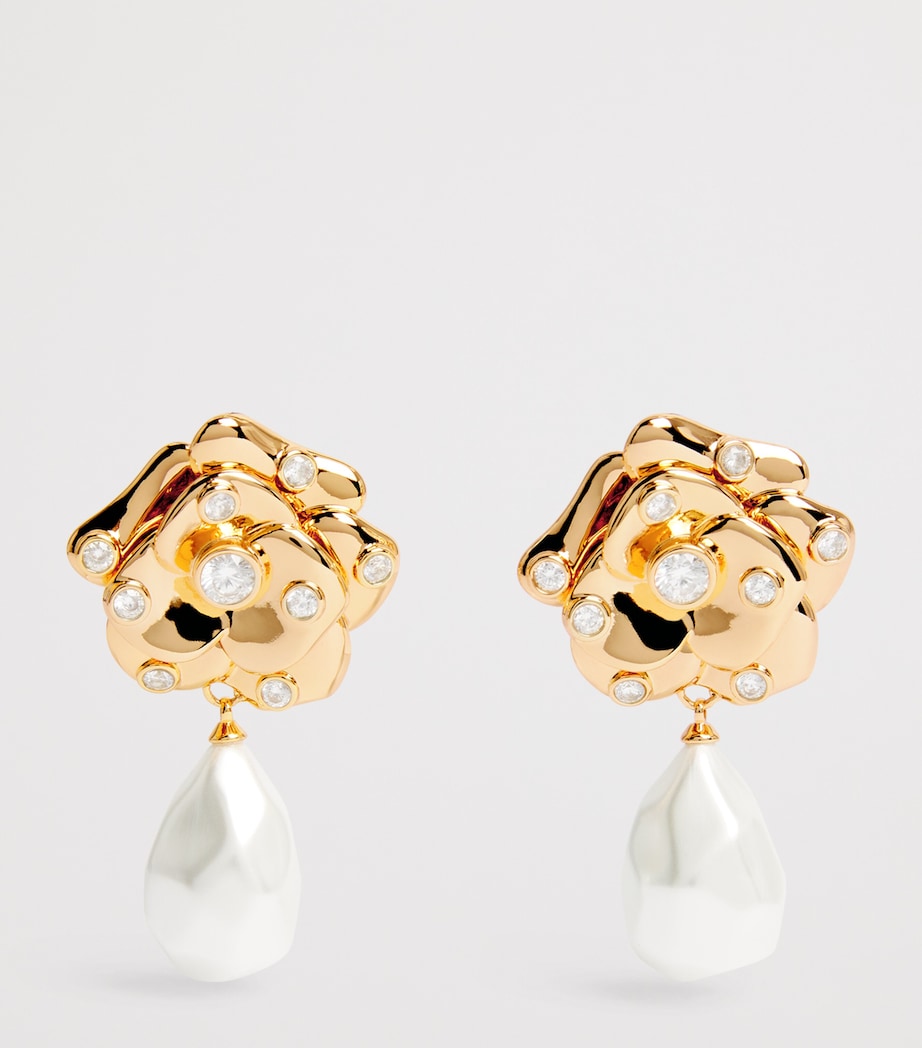 Crystal and Faux Pearl Flower Earrings GOLD Image 3