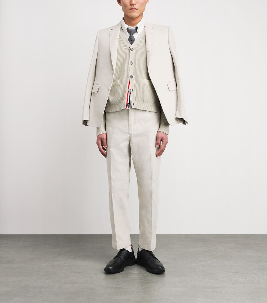 Thom Browne Mens Cotton 4-Bar Cardigan Beige Image 2