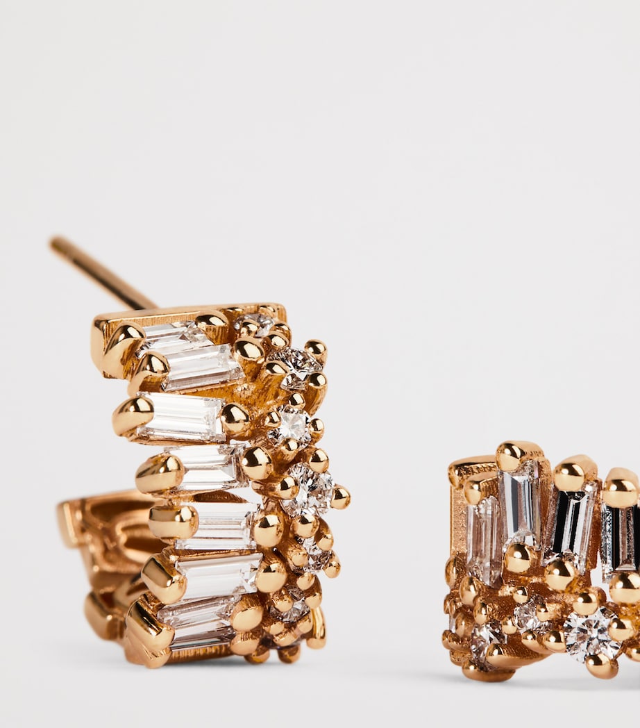 Mini Rose Gold and Diamond Short Stack Hoop Earrings 18K RG/WD Image 6