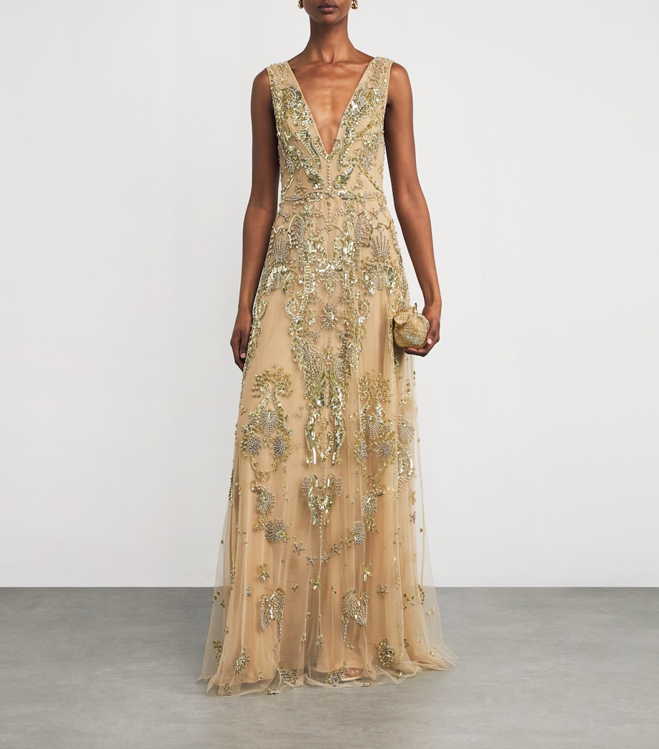 V-Neck Sea Meanders Gown MG0013 NOUGAT/GOLD Image 2