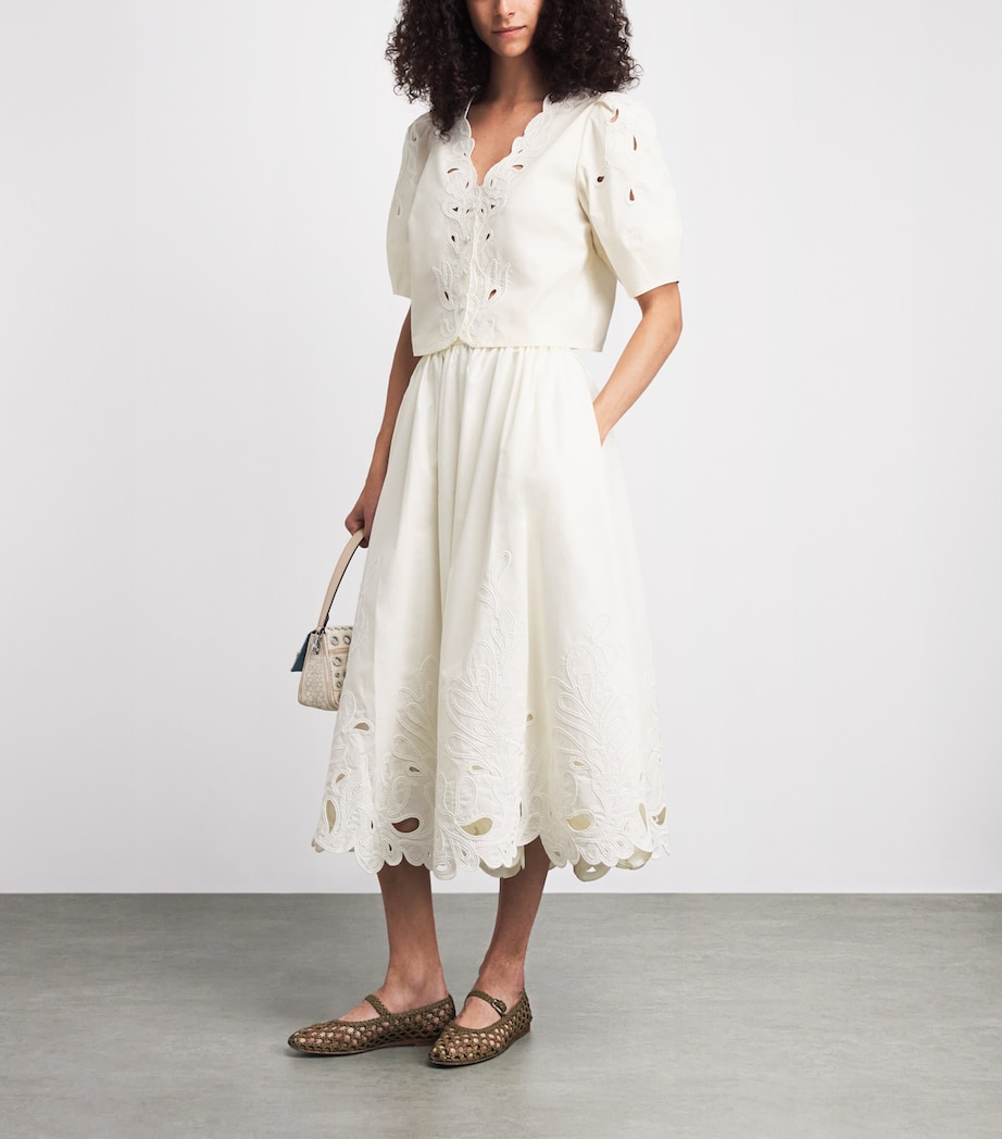 Cinq A Sept Womens Cotton Poplin Paisley Bloom Espe Midi Skirt Cream/white Image 2
