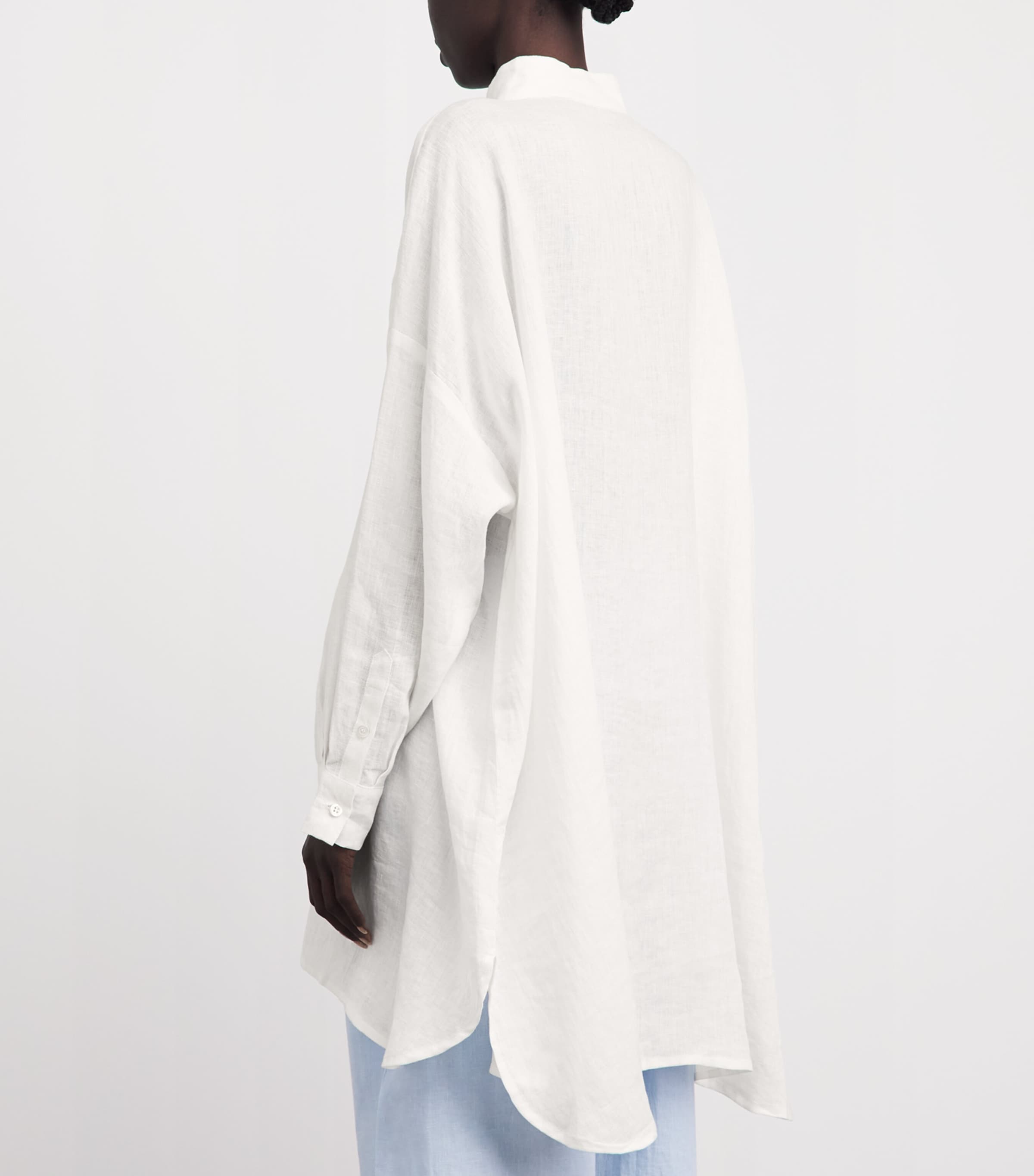 Eskandar Womens Linen Stand-Collar A-Line Shirt White Image 5
