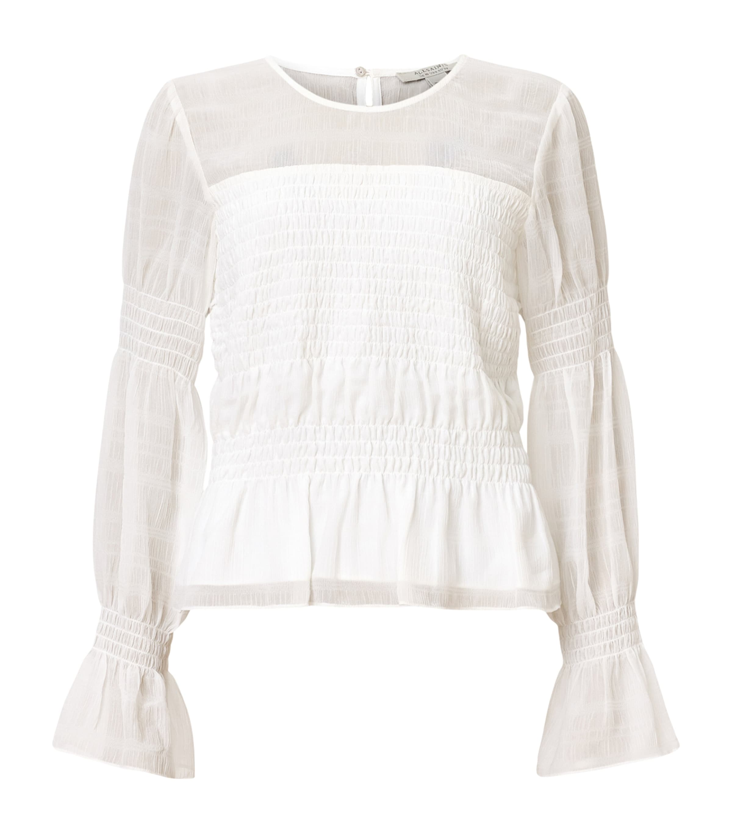Allsaints Womens Pamela Semi-sheer Peplum-hem Stretch-woven Top Snow White In White