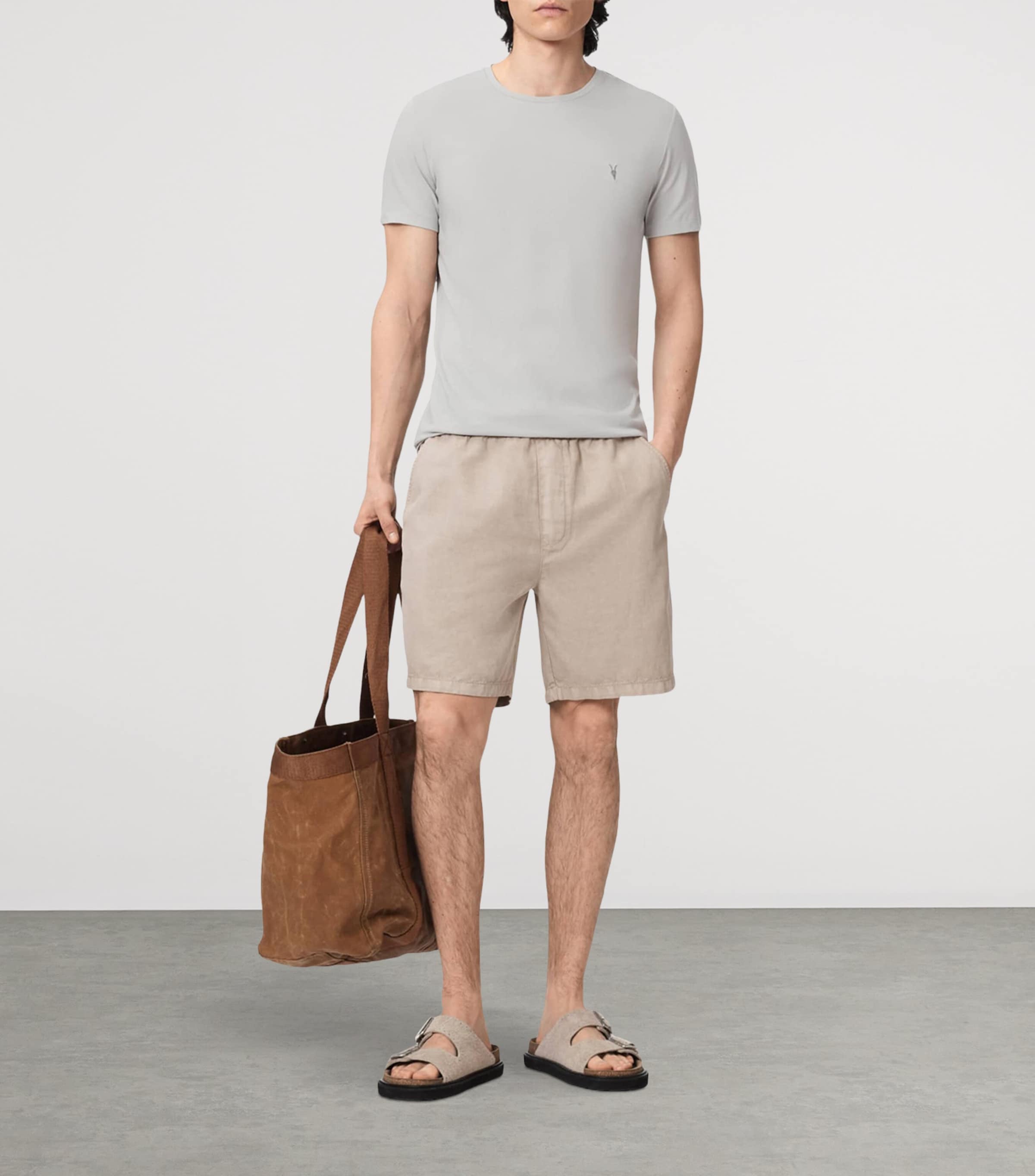 AllSaints Mens Organic Cotton Slim Tonic T-Shirt Pebble Grey Image 6
