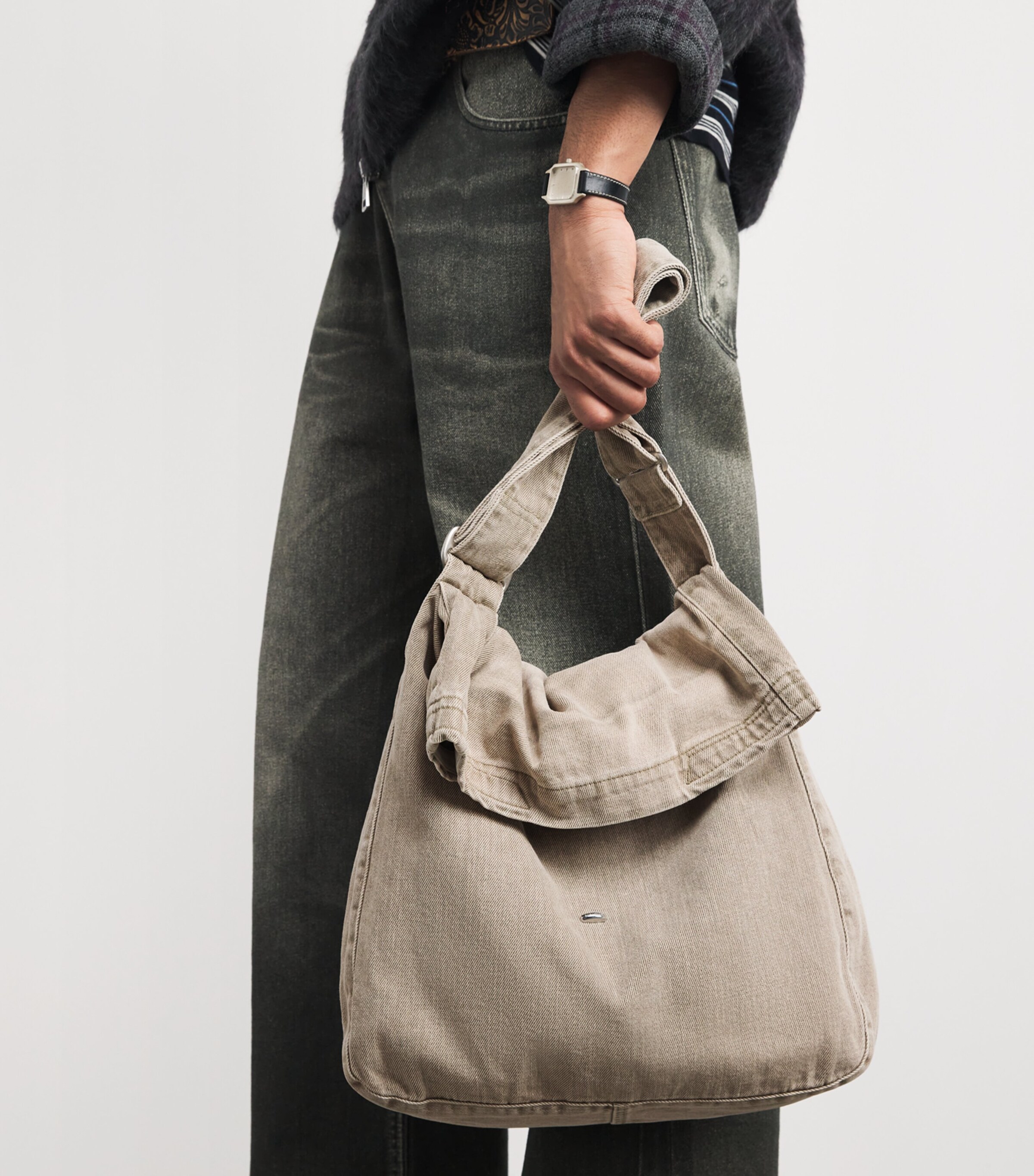 Our Legacy Denim Sling Shoulder Bag Olive Breeze Wash Image 4