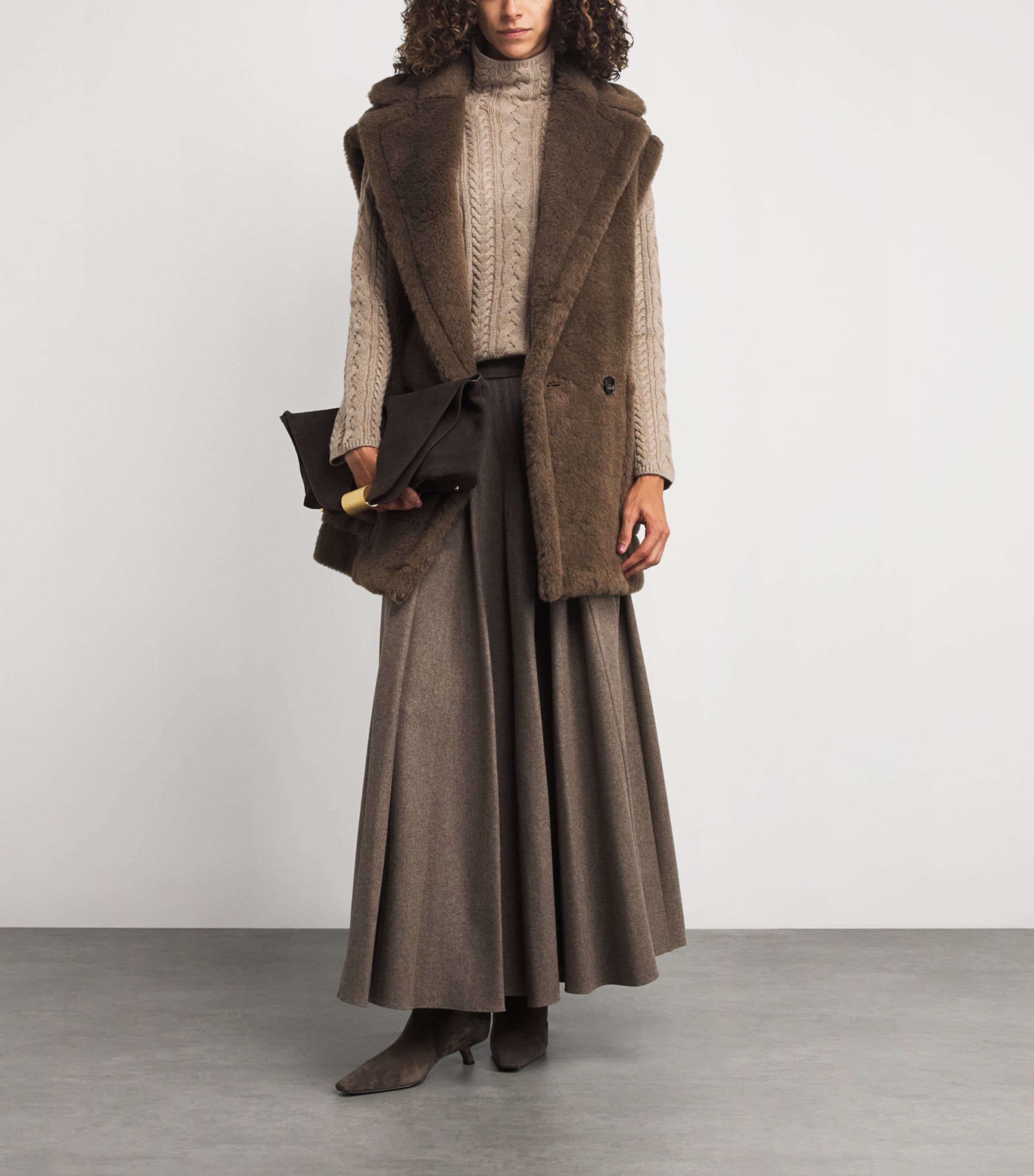 Alpaca-Wool-Silk Sleeveless Coat BROWN Image 2