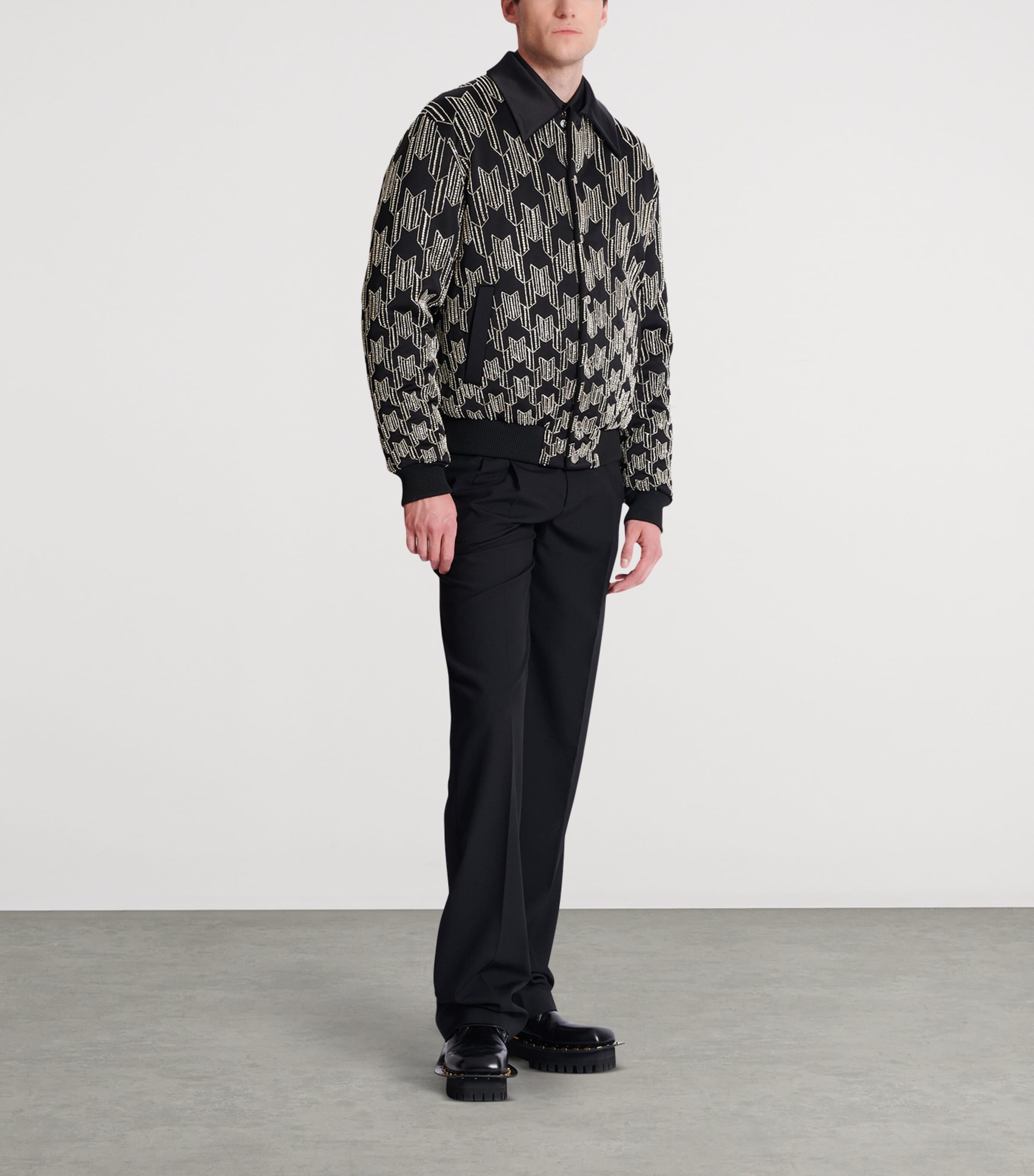 Satin Houndstooth Bomber Jacket EAW NOIR/CRISTAL Image 2