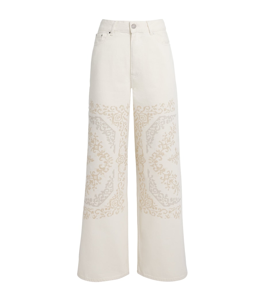 Claudie Pierlot Womens Embroidered Wide-Leg Jeans Off White Denim Image 1