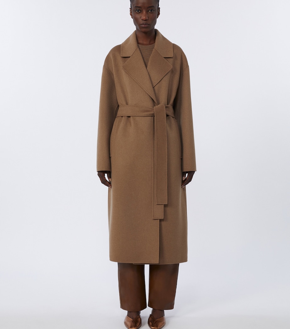 Max Mara Womens Virgin Wool Belted Coat Camel Image 2