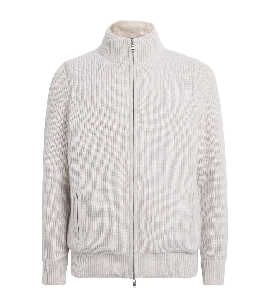 N.Peal Mens Cashmere Quarter-Zip Sweater Pebble Greysnow Image 1