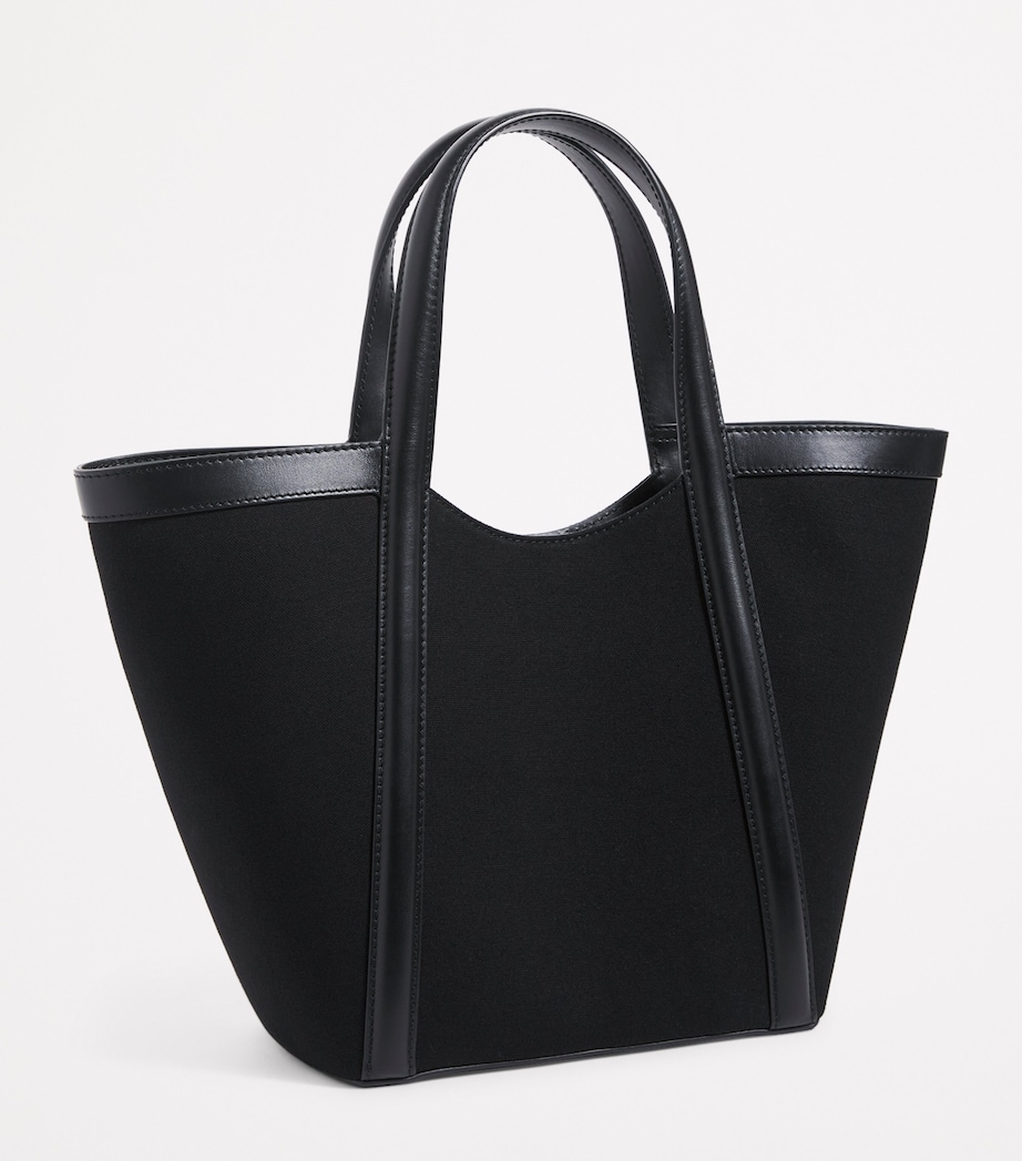 Small Canvas-Leather Embossed Tote Bag BLACK Image 3