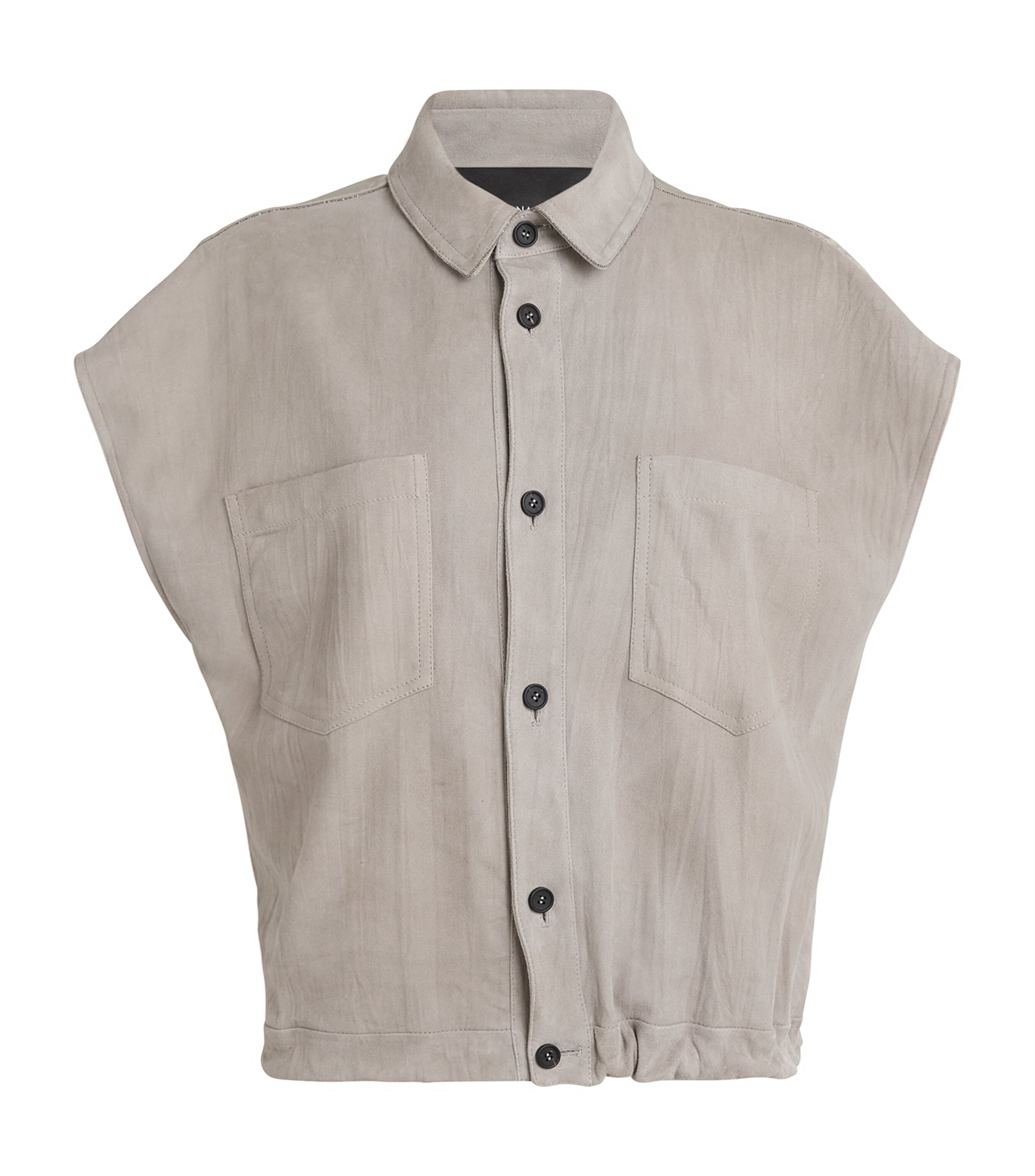 Fabiana Filippi Womens Suede Cap-Sleeve Shirt Argilla Image 1