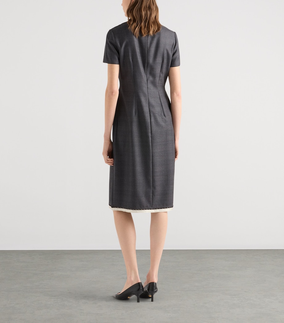 Prada Womens Wool Check Midi Dress Grey Image 5