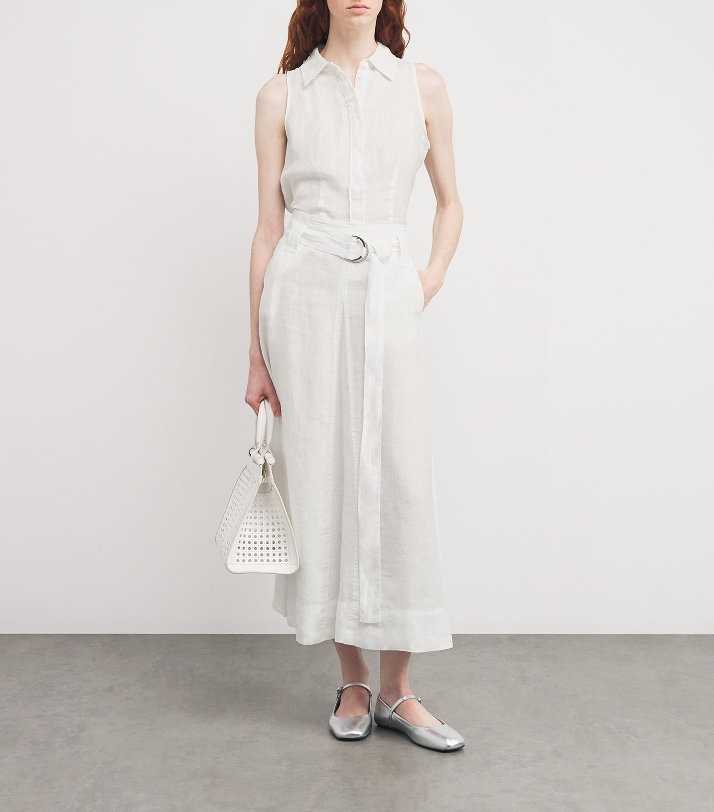 MAX&Co. Womens Linen Belted Midi Skirt Optical White Image 2